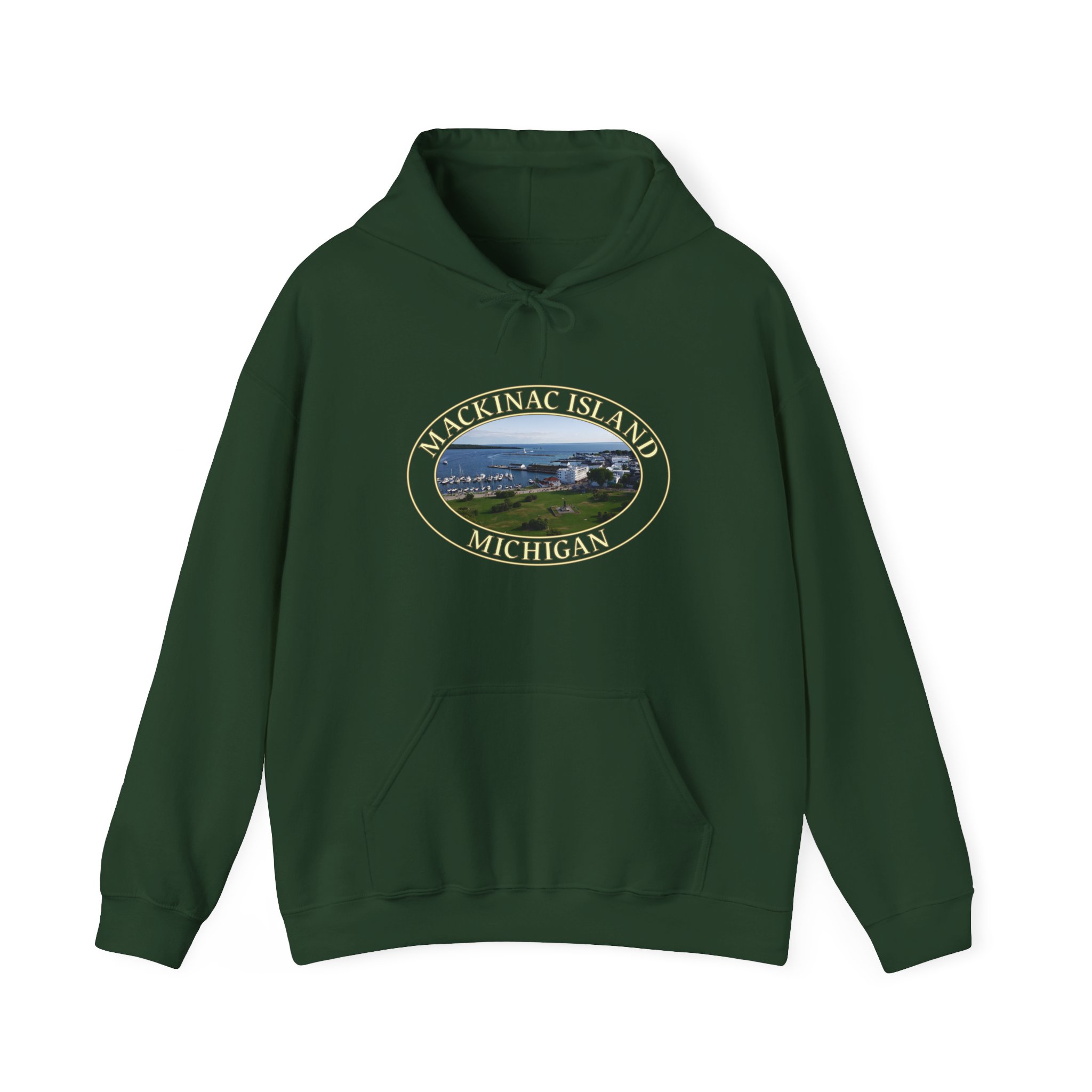 Harbor and Downtown Mackinac Island Michigan Pullover Hoodie – Scenic Great Lakes Nature Logo, Cozy Fleece, Unisex, GentleSeas - Image 17