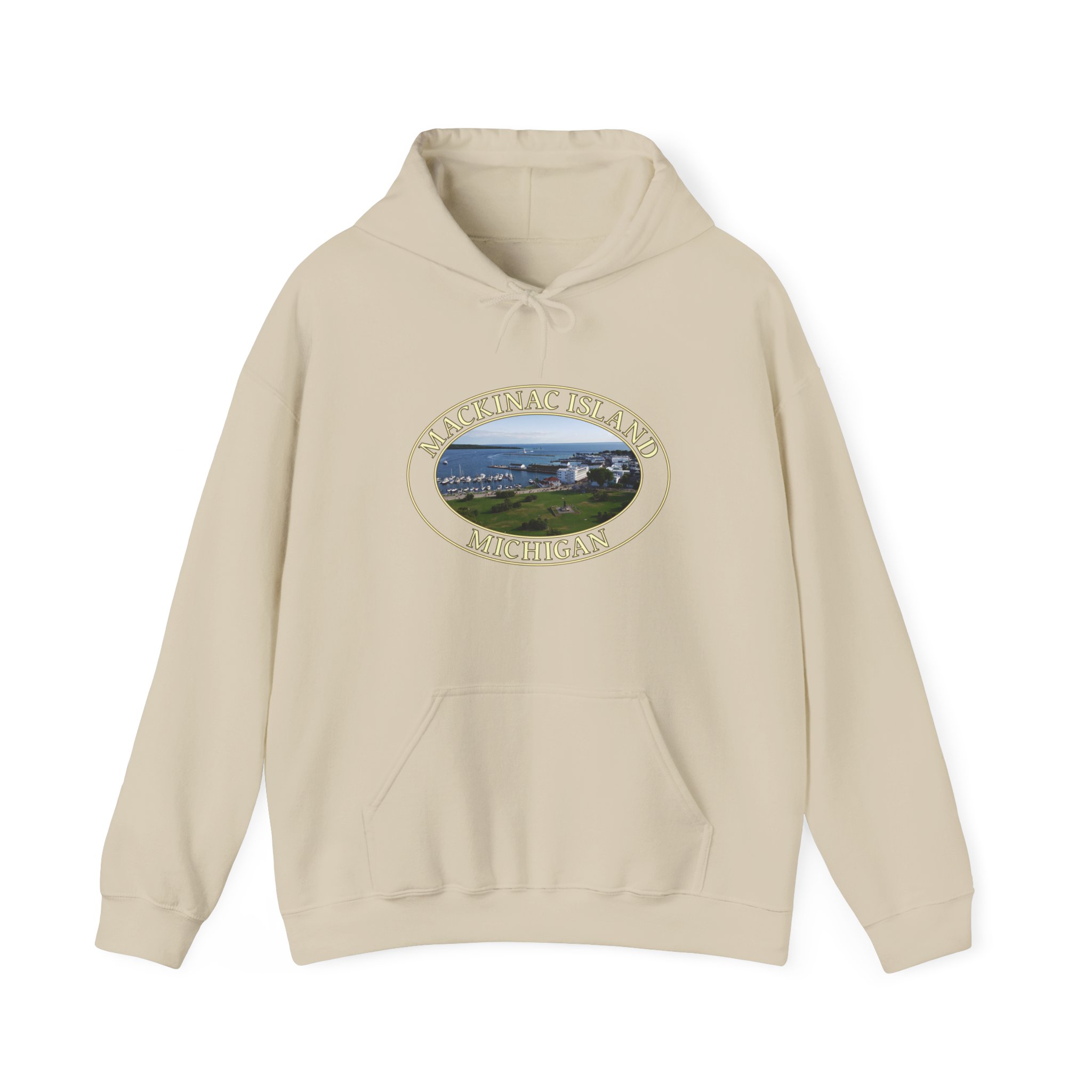 Harbor and Downtown Mackinac Island Michigan Pullover Hoodie – Scenic Great Lakes Nature Logo, Cozy Fleece, Unisex, GentleSeas - Image 5