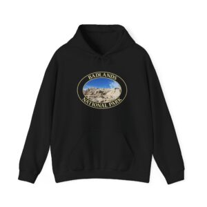 Sandstone Buttes under Clear Blue Sky Hoodie – Badlands National Park Scenic Design Pullover for Nature Lovers