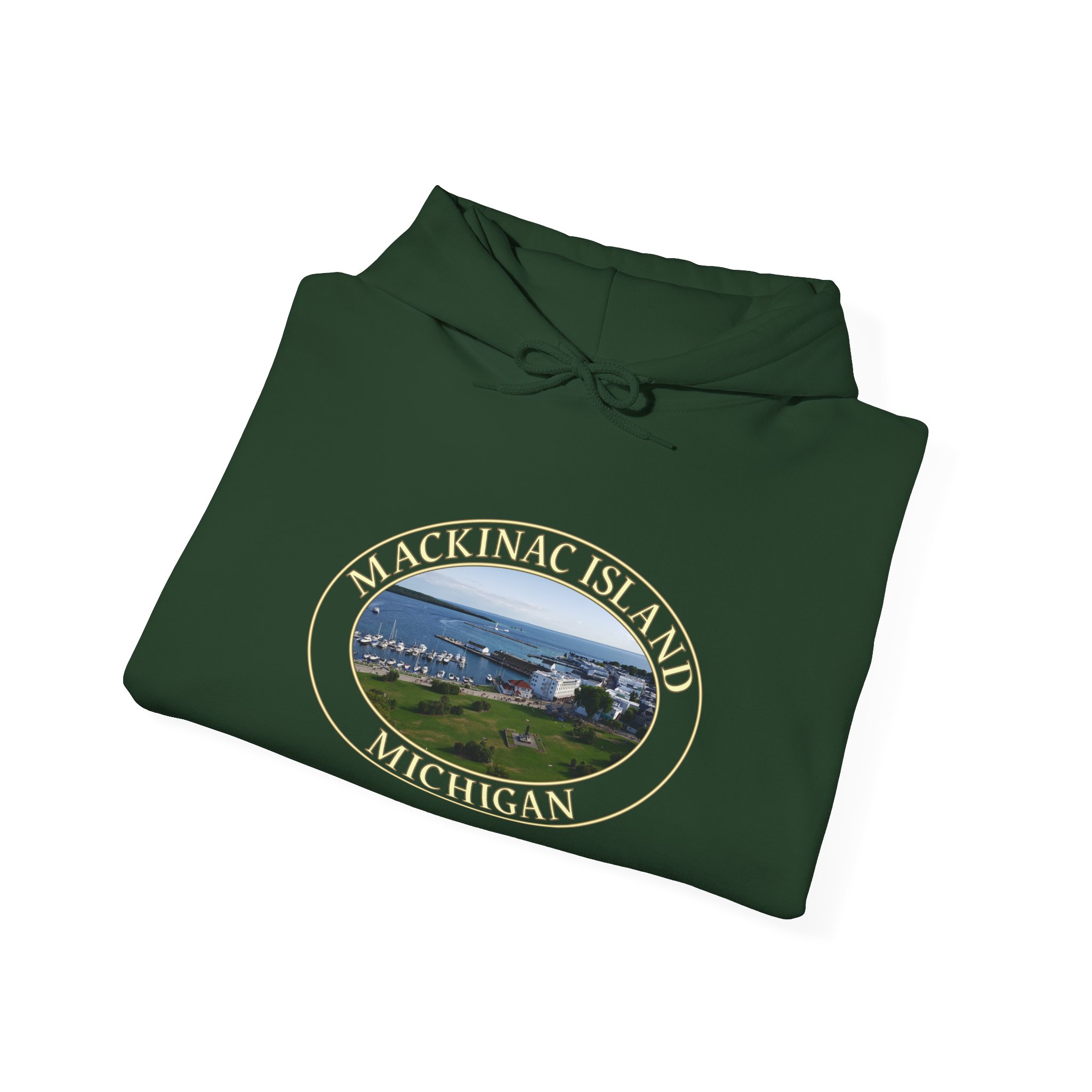 Harbor and Downtown Mackinac Island Michigan Pullover Hoodie – Scenic Great Lakes Nature Logo, Cozy Fleece, Unisex, GentleSeas - Image 20