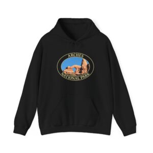 Closeup of Turret Arch Pullover Hoodie – Arches National Park Utah Scenic Nature Design, Cozy Fleece Outdoor Sweatshirt