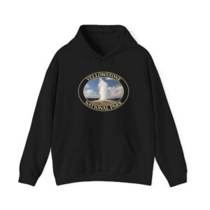 Old Faithful Geyser Erupting at Yellowstone National Park Pullover Hoodie – Scenic Nature Logo Design, Cozy Fleece, Unisex Fit