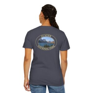 Saint Mary Lake at Glacier National Park Scenic Photography Garment Dyed Heavyweight T-Shirt with Front and Back Print