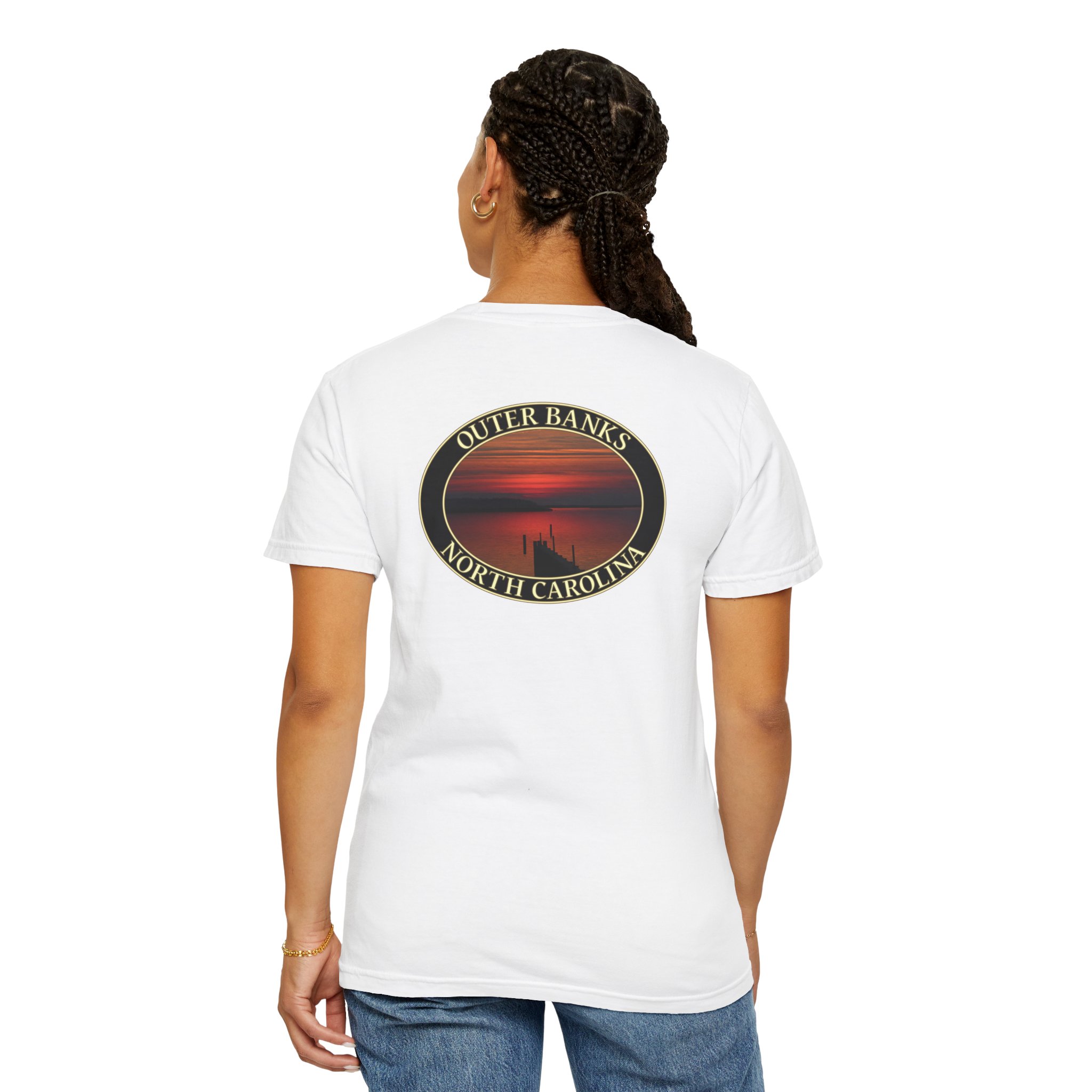 Red Sunset over Albemarle Sound on Outer Banks North Carolina Relaxed Fit Garment-Dyed Heavyweight T-Shirt - Image 8