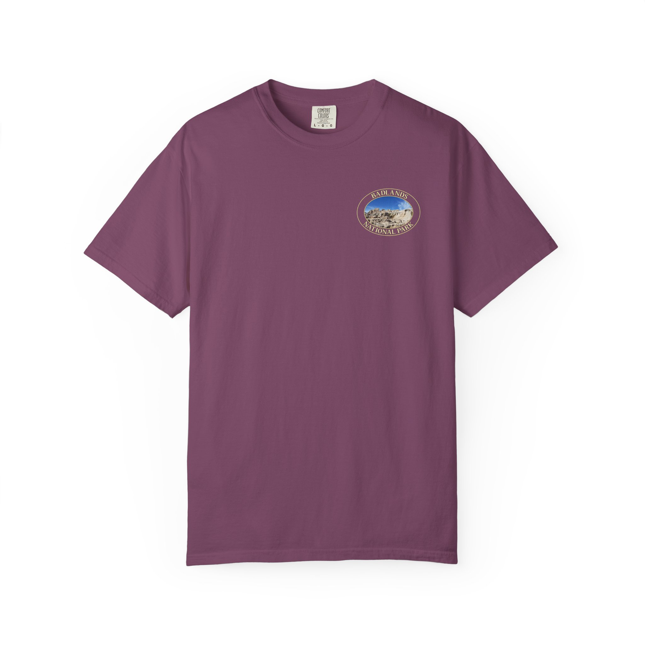 Sandstone Buttes under Clear Blue Sky at Badlands National Park - Heavyweight Garment-Dyed T-Shirt - Image 25