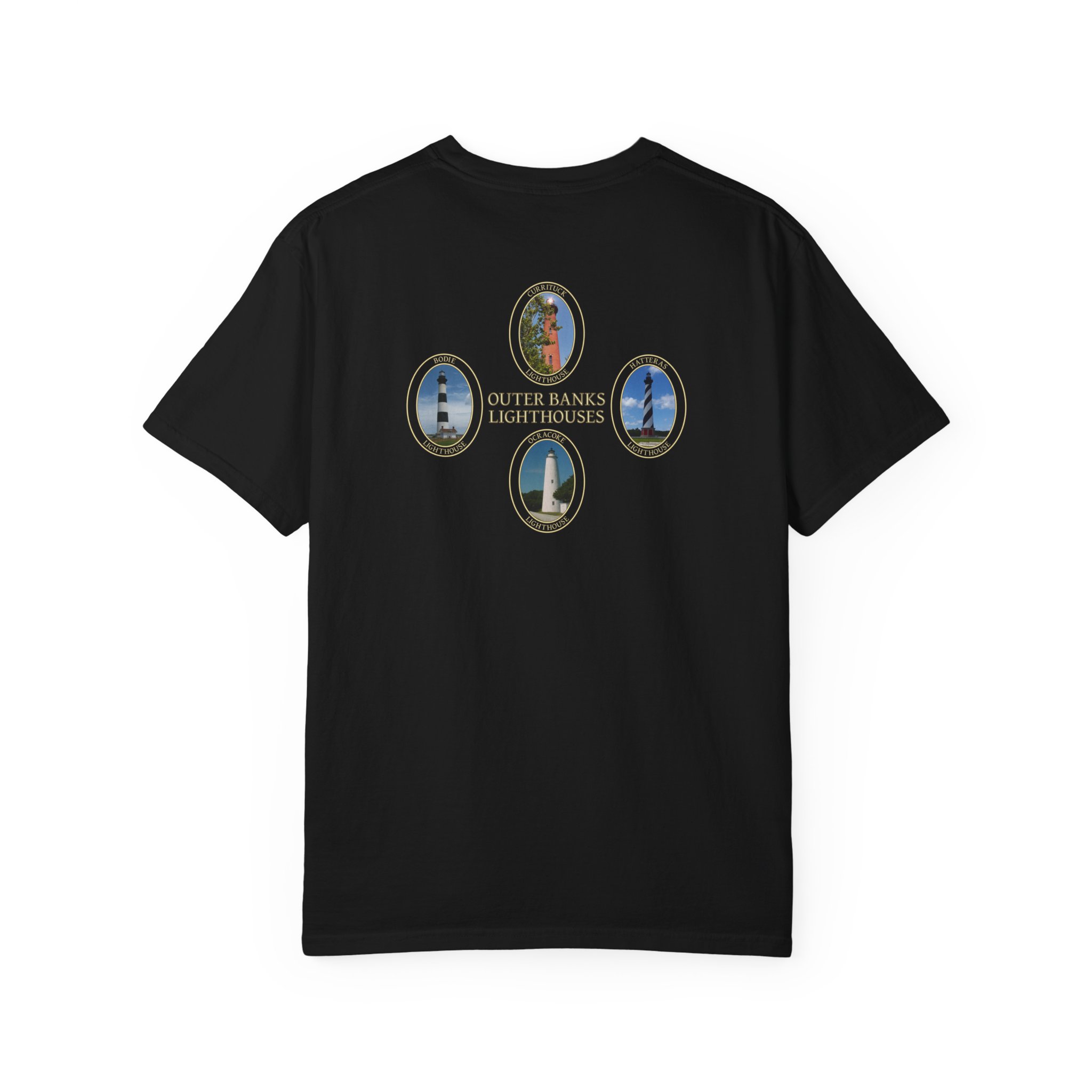 Ocracoke, Hatteras, Bodie and Currituck Lighthouses on Outer Banks North Carolina Garment-Dyed Heavyweight T-Shirt - Image 22