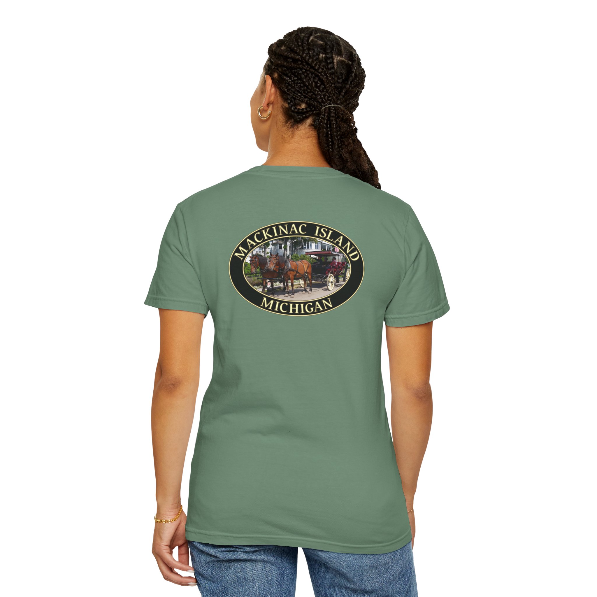 Horses and Carriage on West Bluff of Mackinac Island Michigan, Relaxed Fit Garment-Dyed Heavyweight T-Shirt, 2-sided Print - Image 16