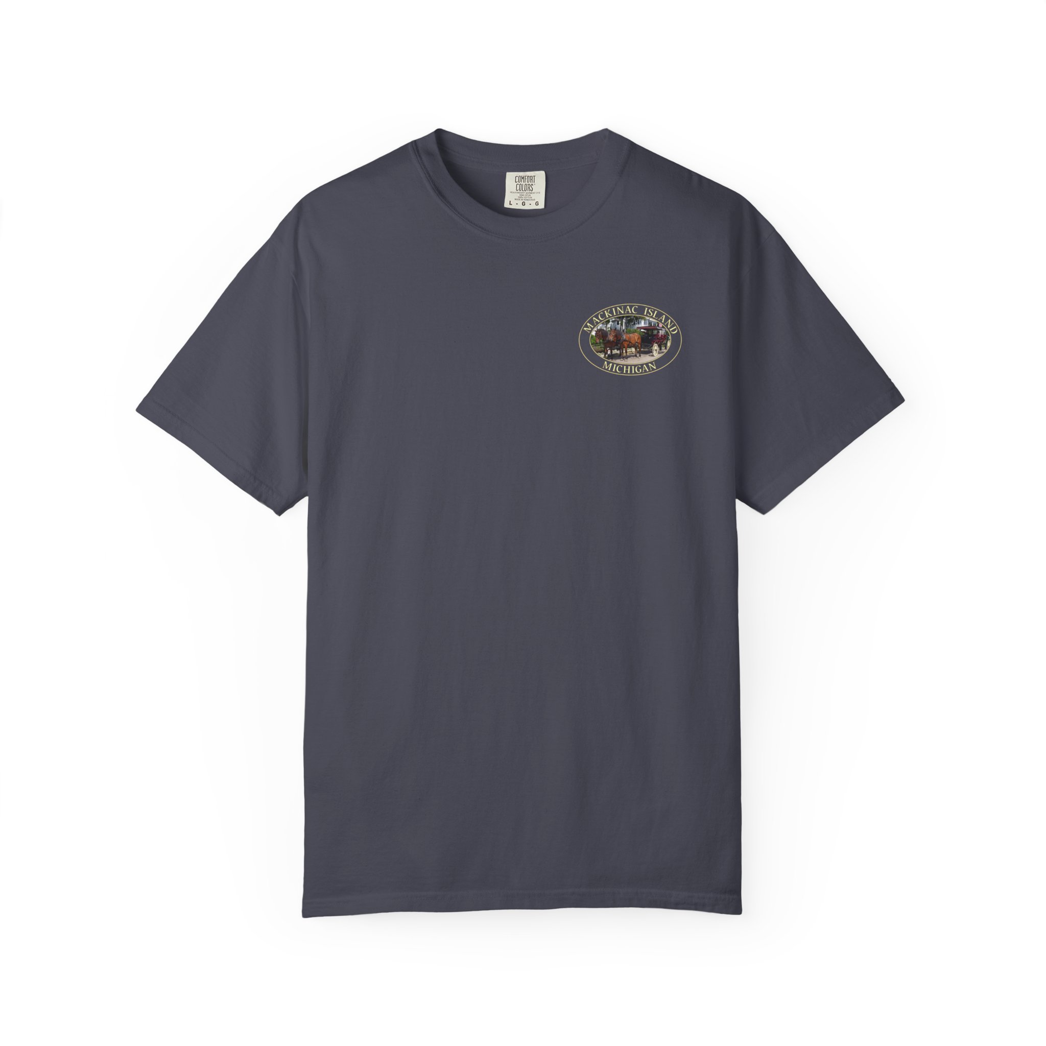 Horses and Carriage on West Bluff of Mackinac Island Michigan Scenic Photography Garment-Dyed Heavyweight T-Shirt - Image 2