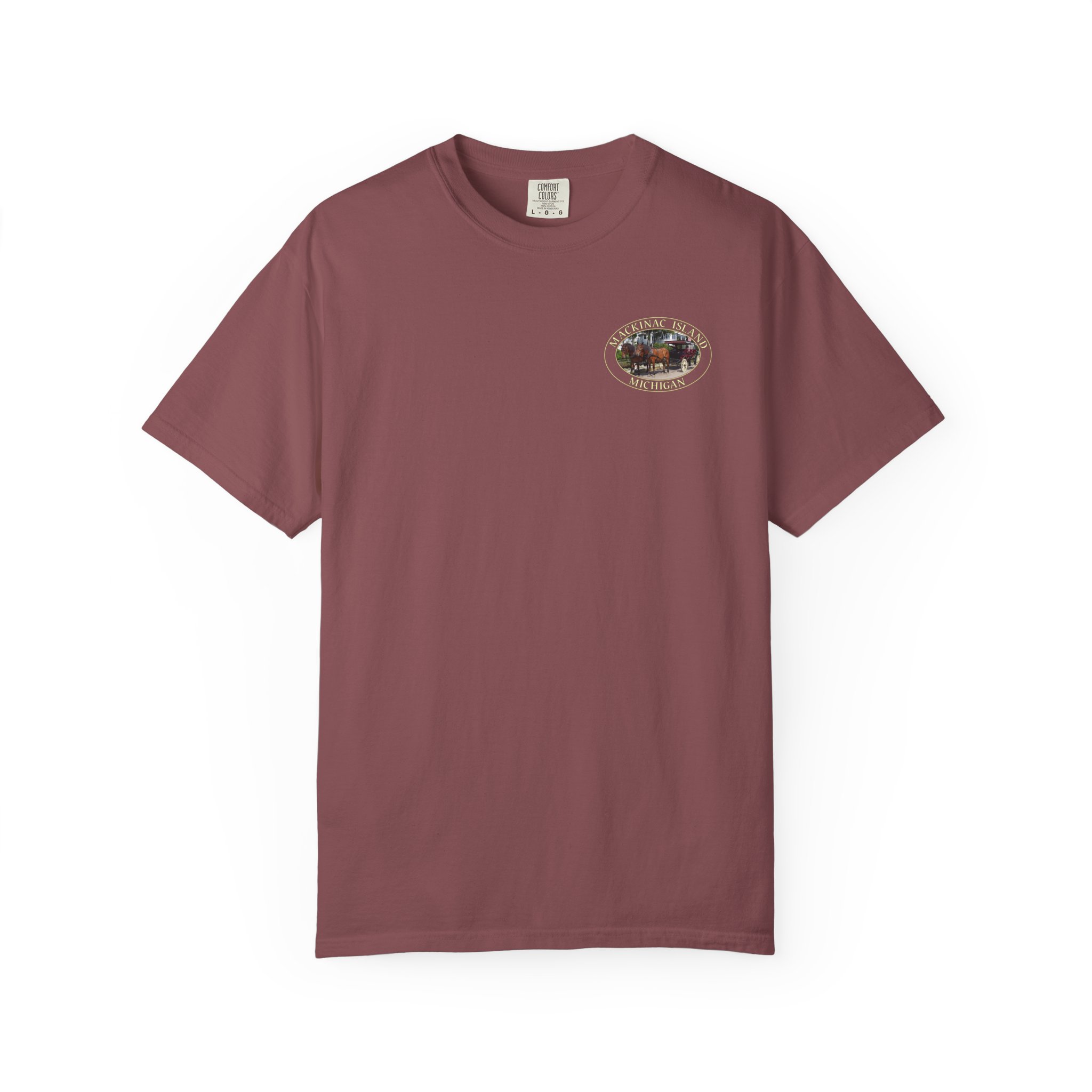 Horses and Carriage on West Bluff of Mackinac Island Michigan Scenic Photography Garment-Dyed Heavyweight T-Shirt - Image 9