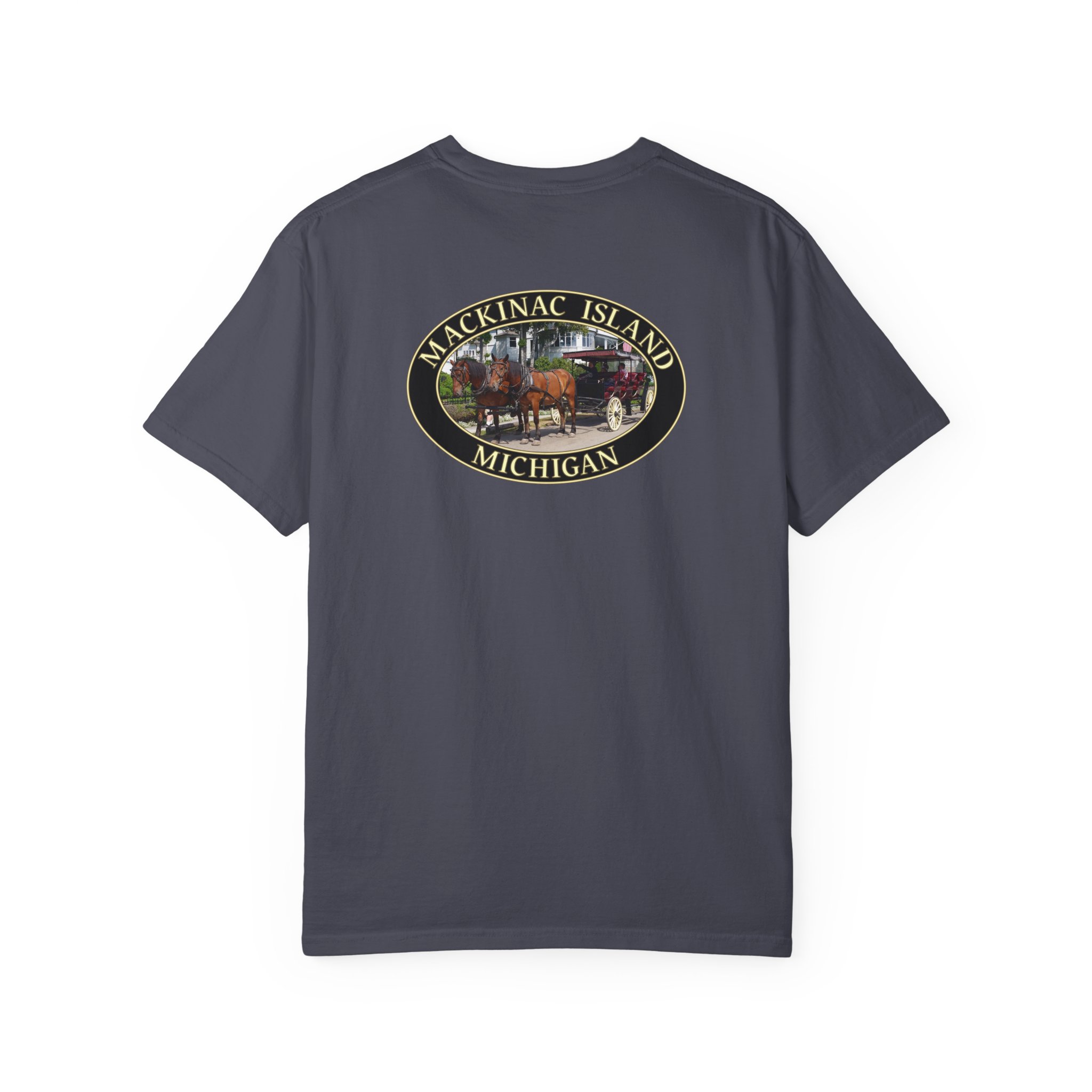 Horses and Carriage on West Bluff of Mackinac Island Michigan, Relaxed Fit Garment-Dyed Heavyweight T-Shirt, 2-sided Print - Image 22
