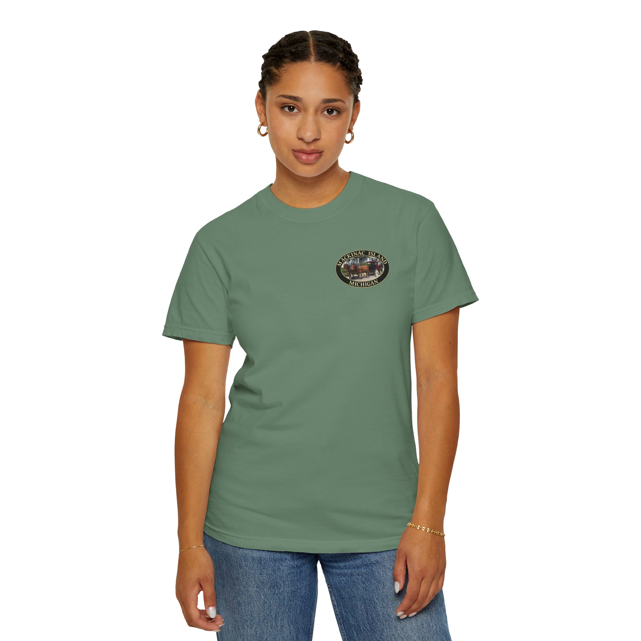 Horses and Carriage on West Bluff of Mackinac Island Michigan, Relaxed Fit Garment-Dyed Heavyweight T-Shirt, 2-sided Print - Image 15