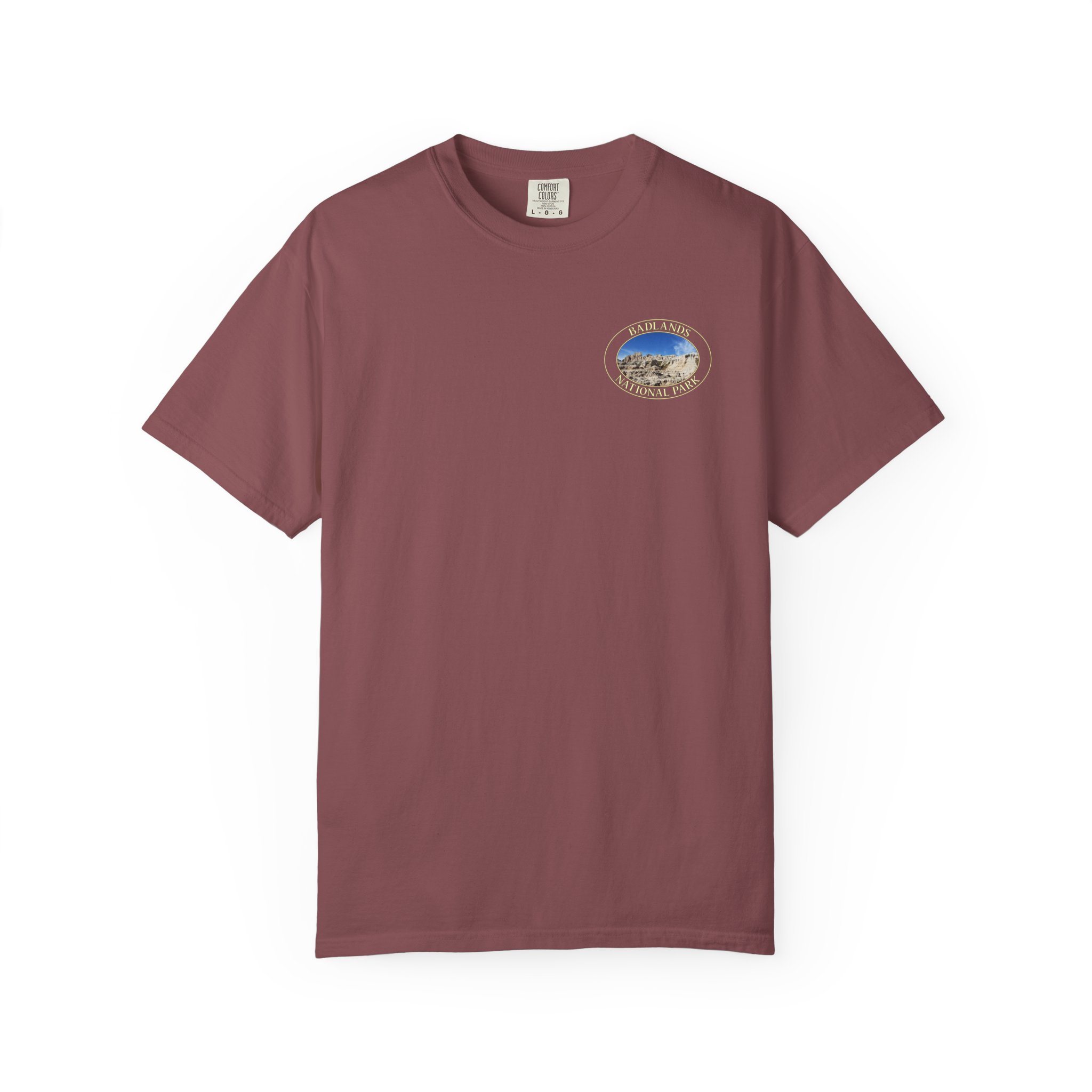 Sandstone Buttes under Clear Blue Sky at Badlands National Park - Heavyweight Garment-Dyed T-Shirt - Image 9