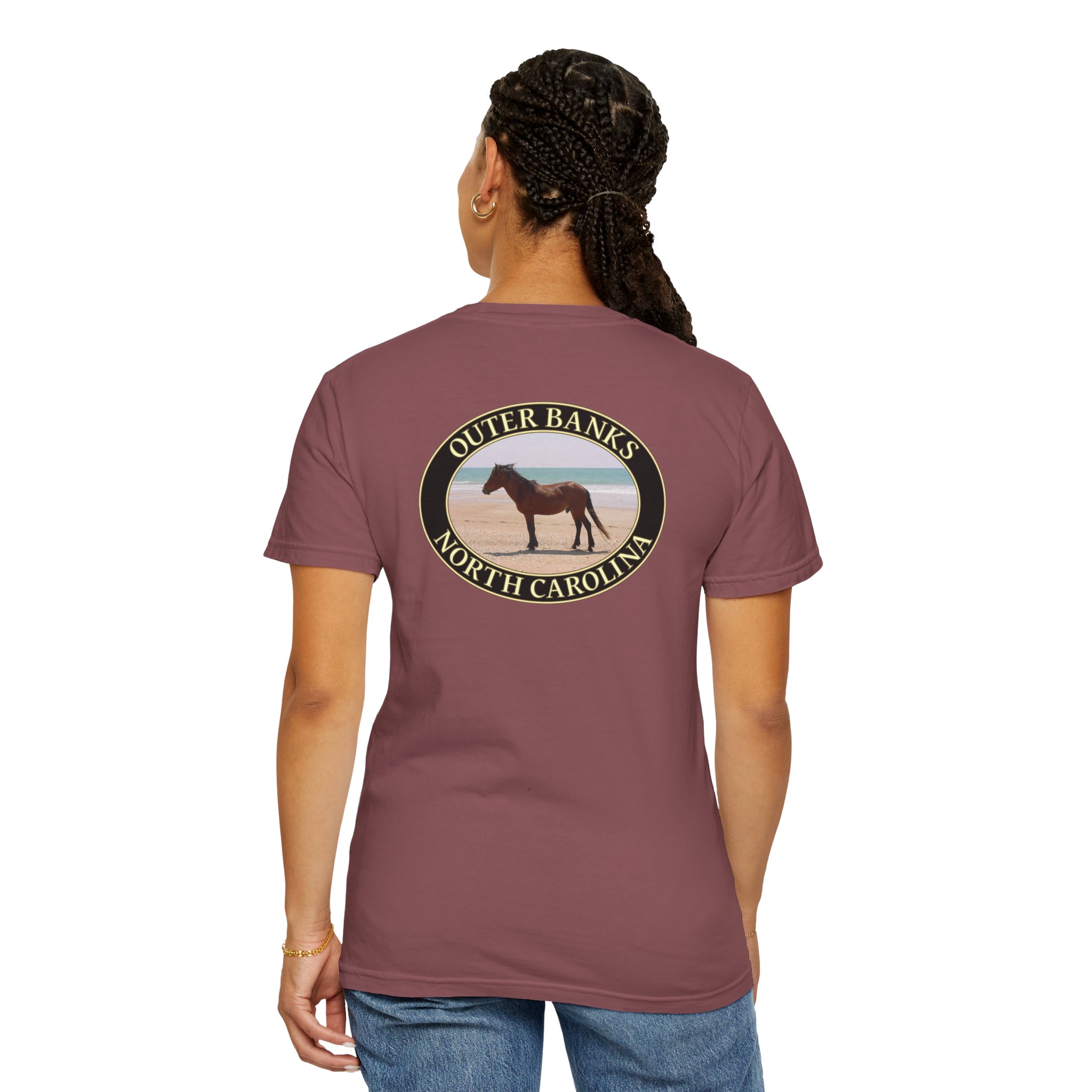 Wild Horse on the Beach at Outer Banks of North Carolina, Relaxed Fit Garment-Dyed Heavyweight T-Shirt, 2-sided Print - Image 12
