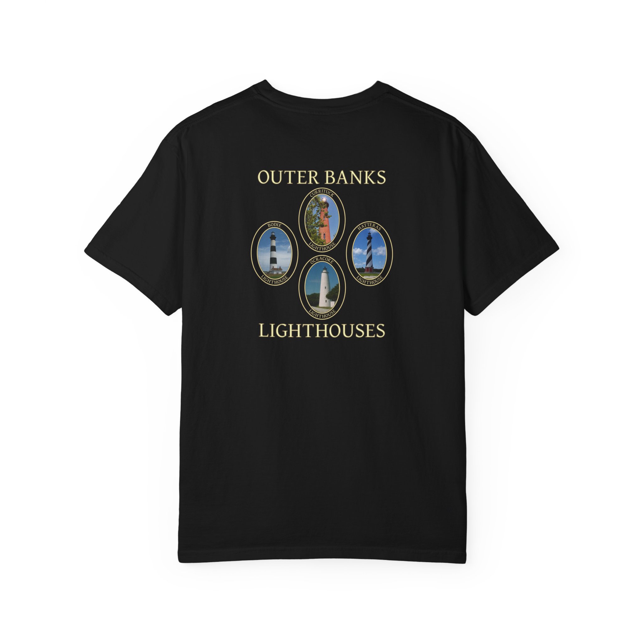 Ocracoke, Hatteras, Bodie and Currituck Lighthouses Outer Banks North Carolina Garment-Dyed Heavyweight T-Shirt with Front and Back Print - Image 18