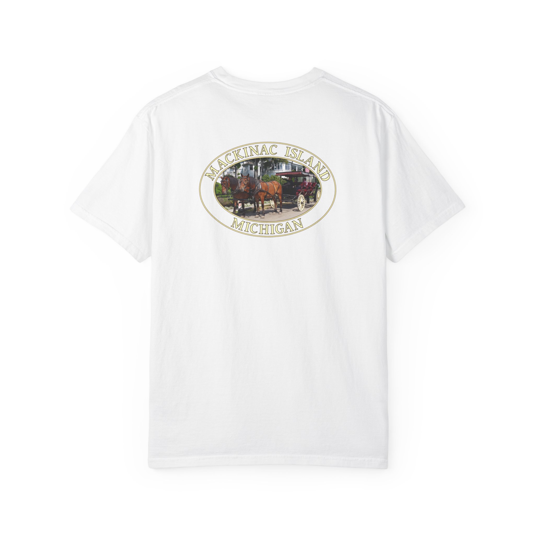 Horses and Carriage on West Bluff of Mackinac Island Michigan Scenic Photography Garment-Dyed Heavyweight T-Shirt - Image 6