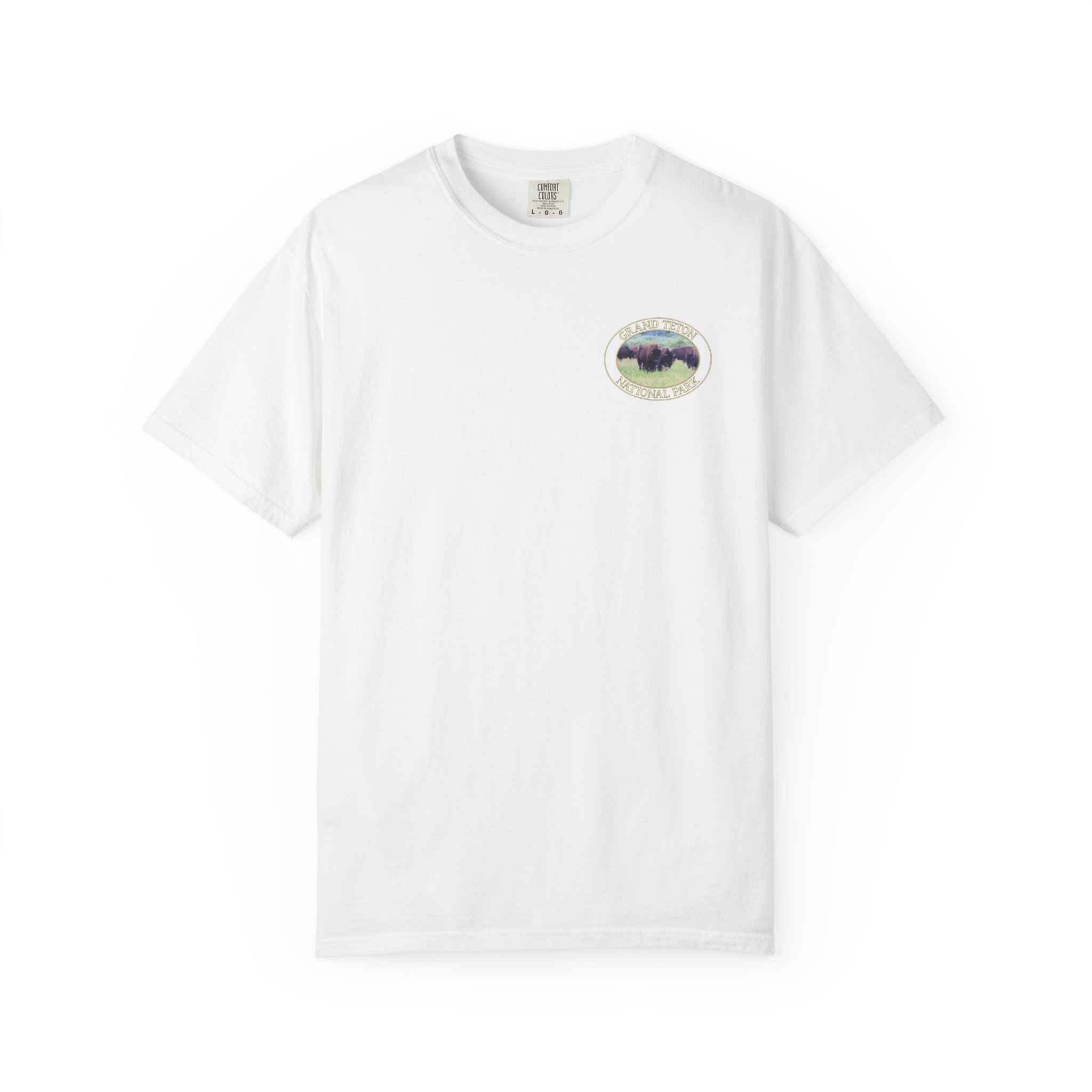 Wild Buffalo Herd in Grassy Meadow at Grand Teton National Park - Relaxed Fit Travel T-Shirt, Garment Dyed Heavyweight Tee - Image 5