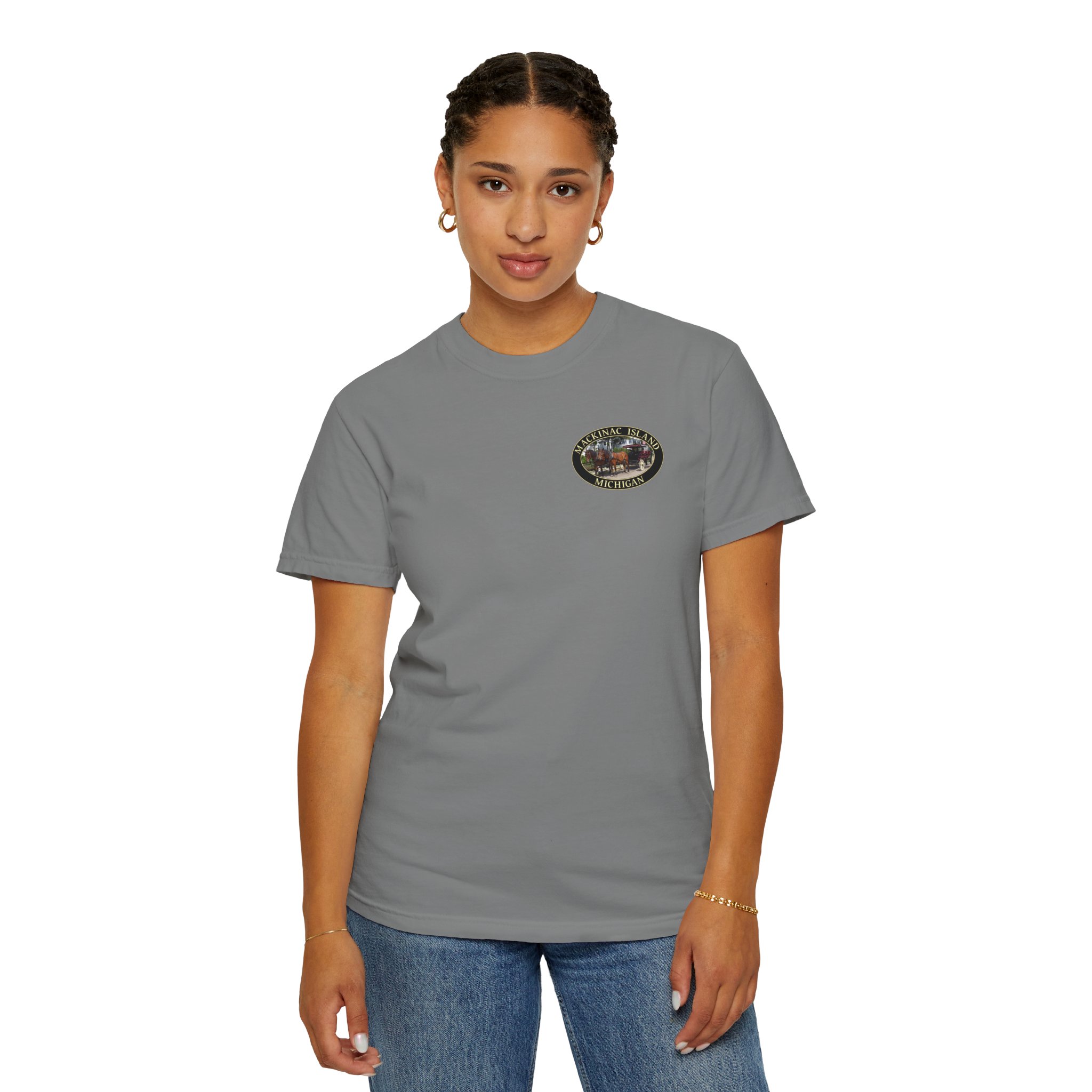 Horses and Carriage on West Bluff of Mackinac Island Michigan, Relaxed Fit Garment-Dyed Heavyweight T-Shirt, 2-sided Print - Image 11
