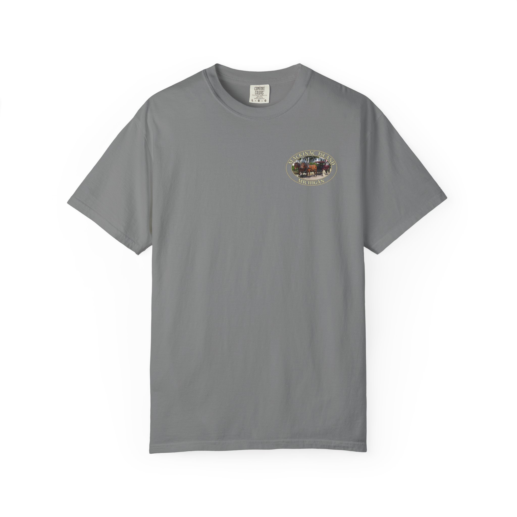 Horses and Carriage on West Bluff of Mackinac Island Michigan Scenic Photography Garment-Dyed Heavyweight T-Shirt - Image 13