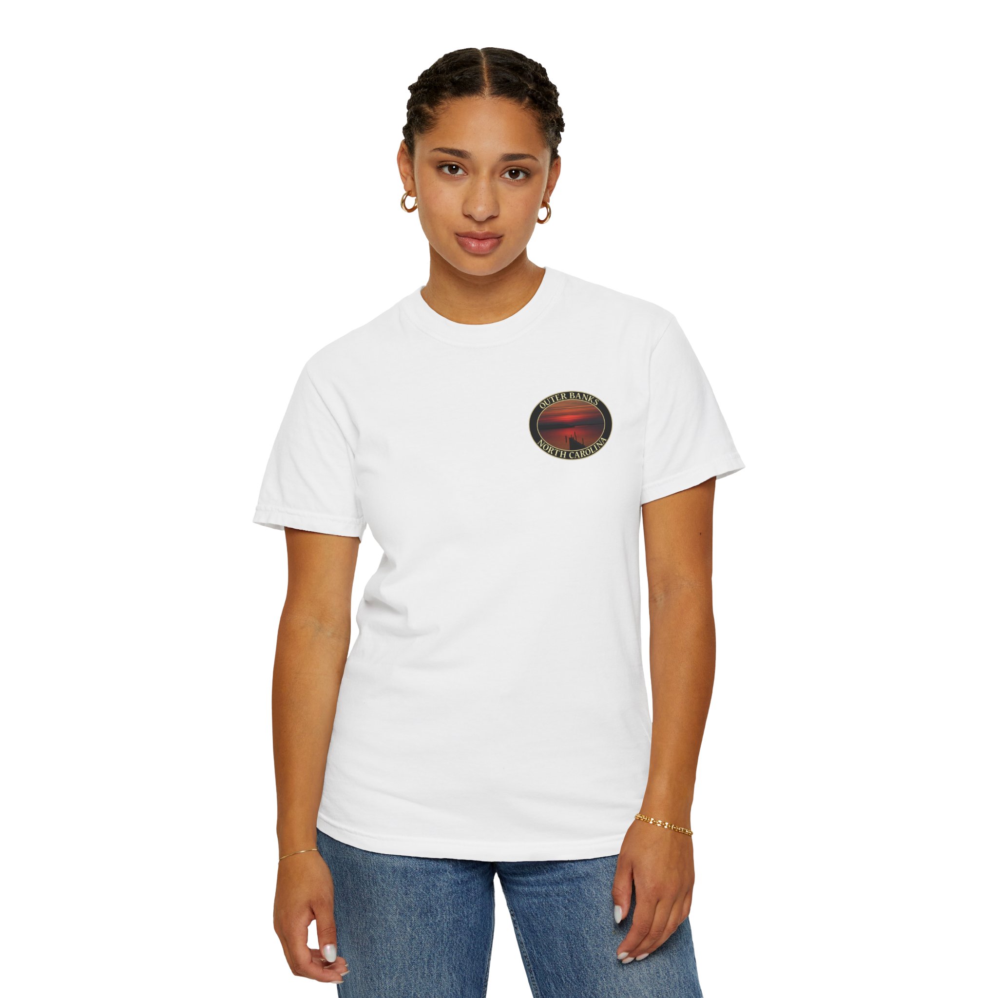 Red Sunset over Albemarle Sound on Outer Banks North Carolina Relaxed Fit Garment-Dyed Heavyweight T-Shirt - Image 7