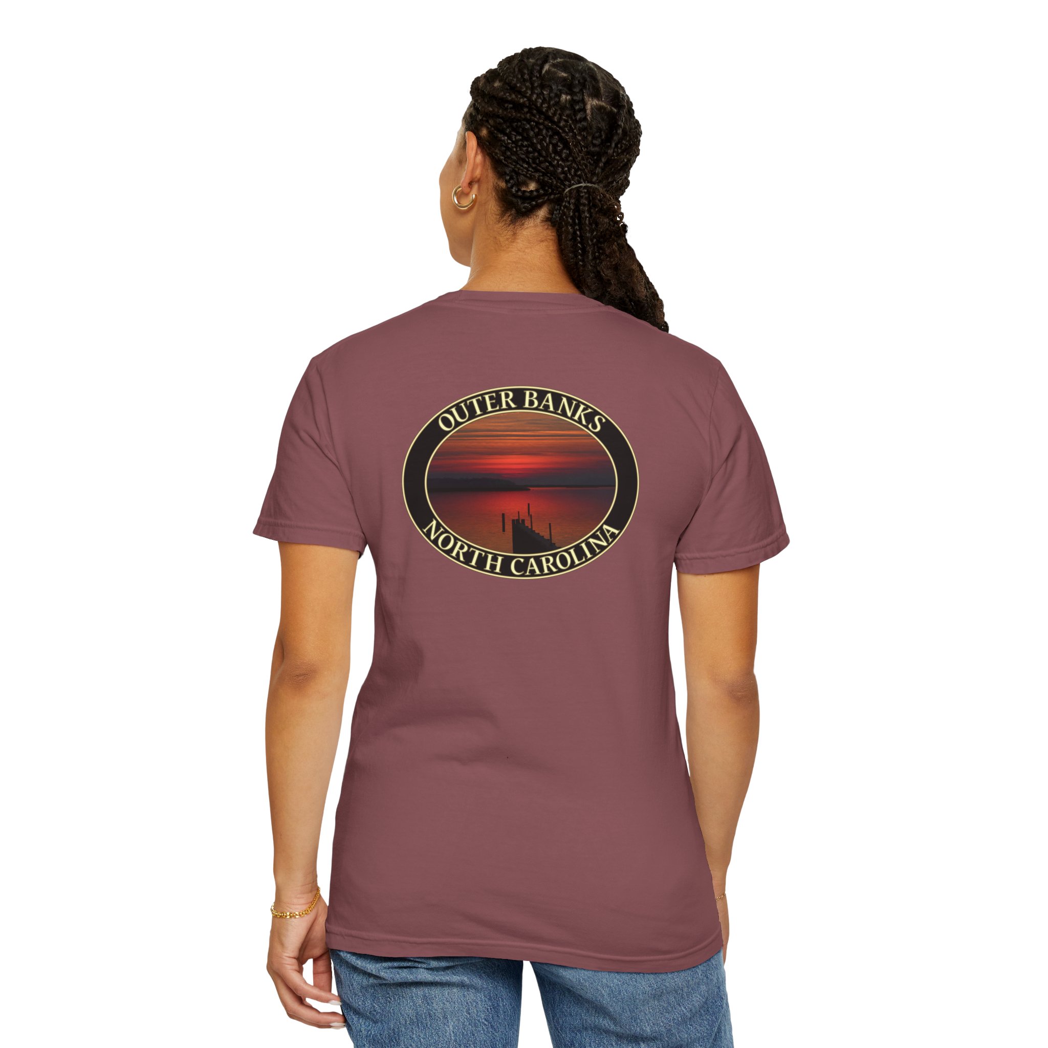 Red Sunset over Albemarle Sound on Outer Banks North Carolina Relaxed Fit Garment-Dyed Heavyweight T-Shirt - Image 12
