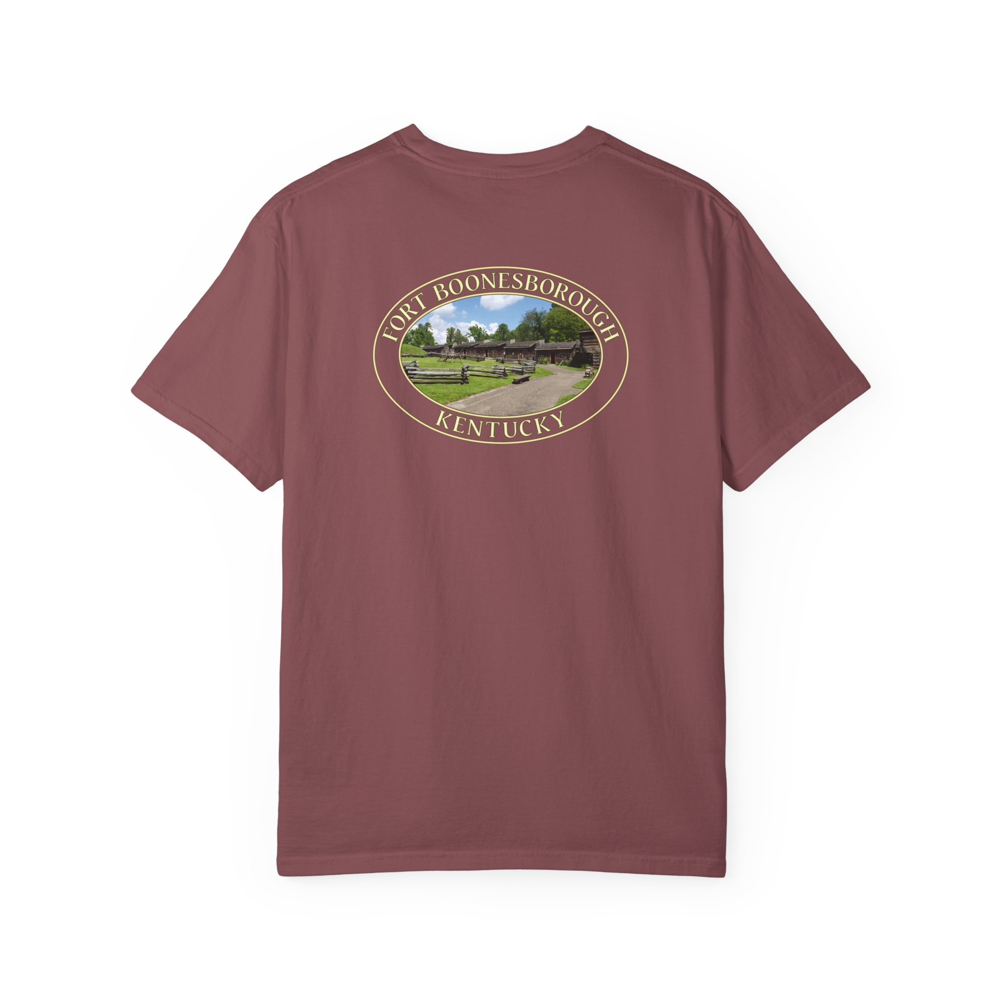 Historic Reproduction Buildings at Fort Boonesborough Kentucky Relaxed Fit Garment-Dyed Heavyweight T-Shirt for Outdoor and Travel Lovers - Image 10