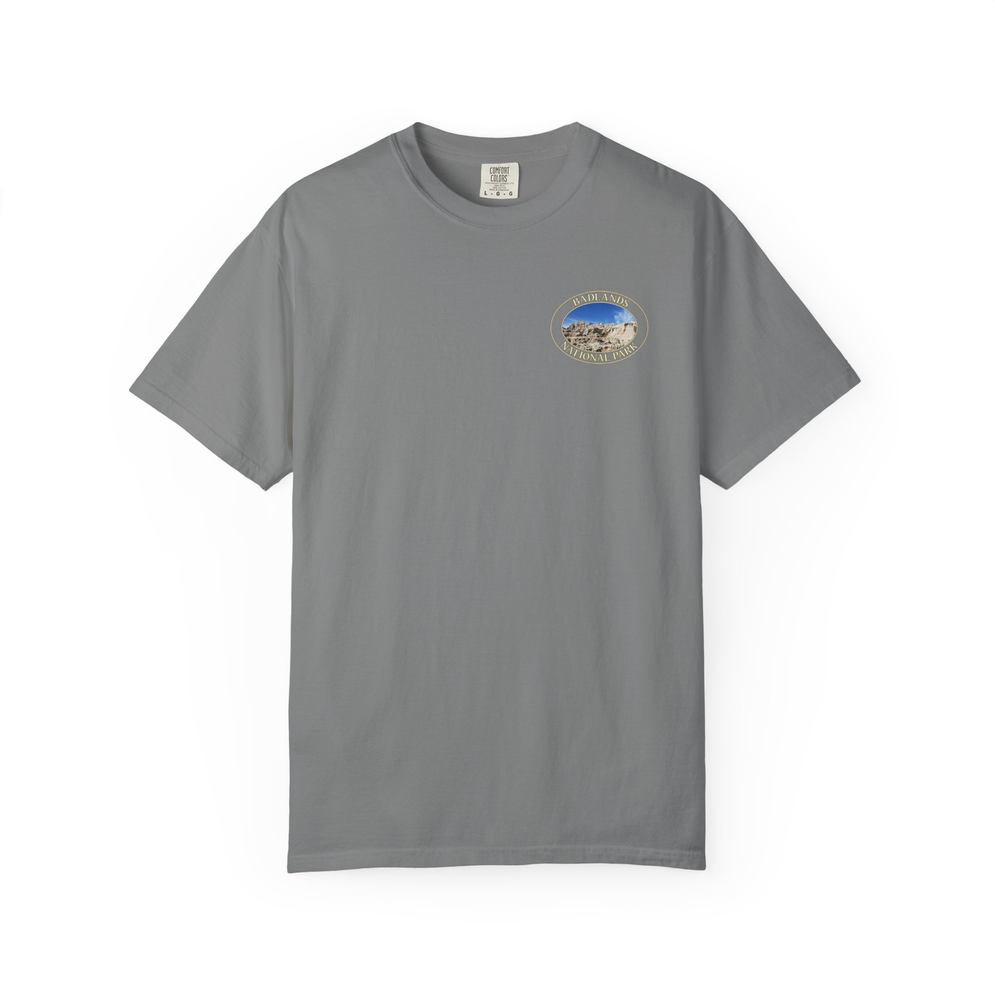 Sandstone Buttes under Clear Blue Sky at Badlands National Park - Heavyweight Garment-Dyed T-Shirt - Image 13