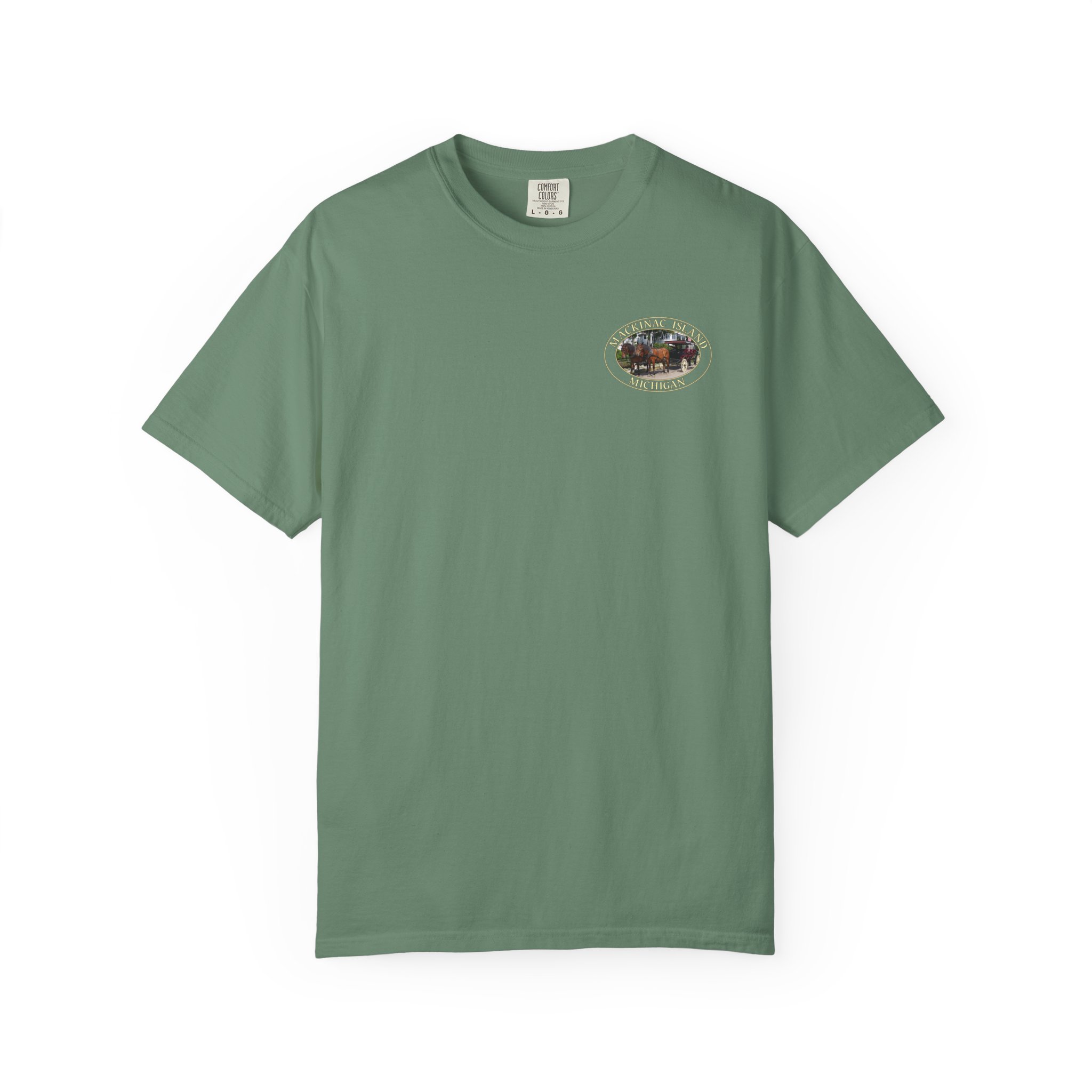 Horses and Carriage on West Bluff of Mackinac Island Michigan Scenic Photography Garment-Dyed Heavyweight T-Shirt - Image 17