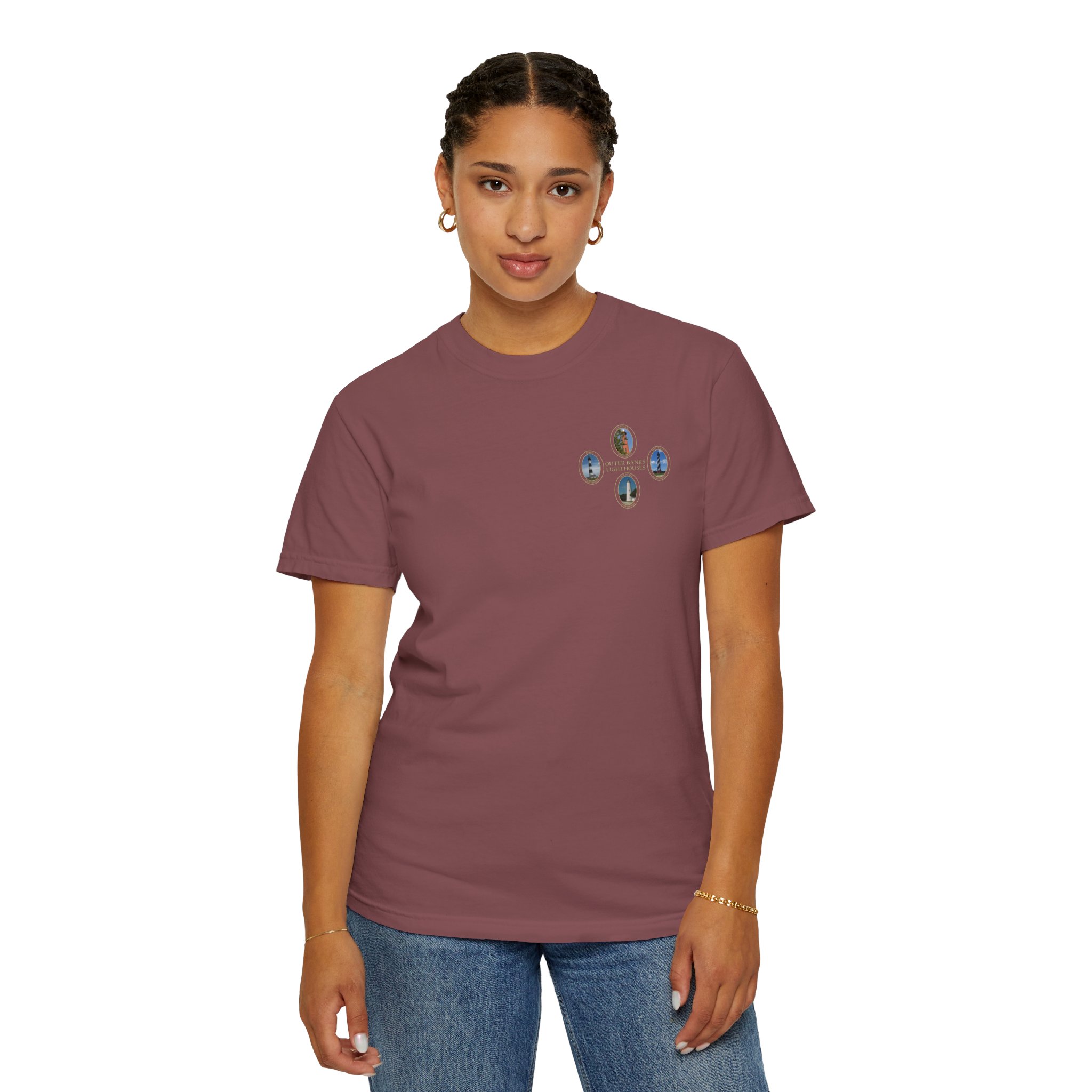 Ocracoke, Hatteras, Bodie and Currituck Lighthouses on Outer Banks North Carolina Garment-Dyed Heavyweight T-Shirt - Image 11