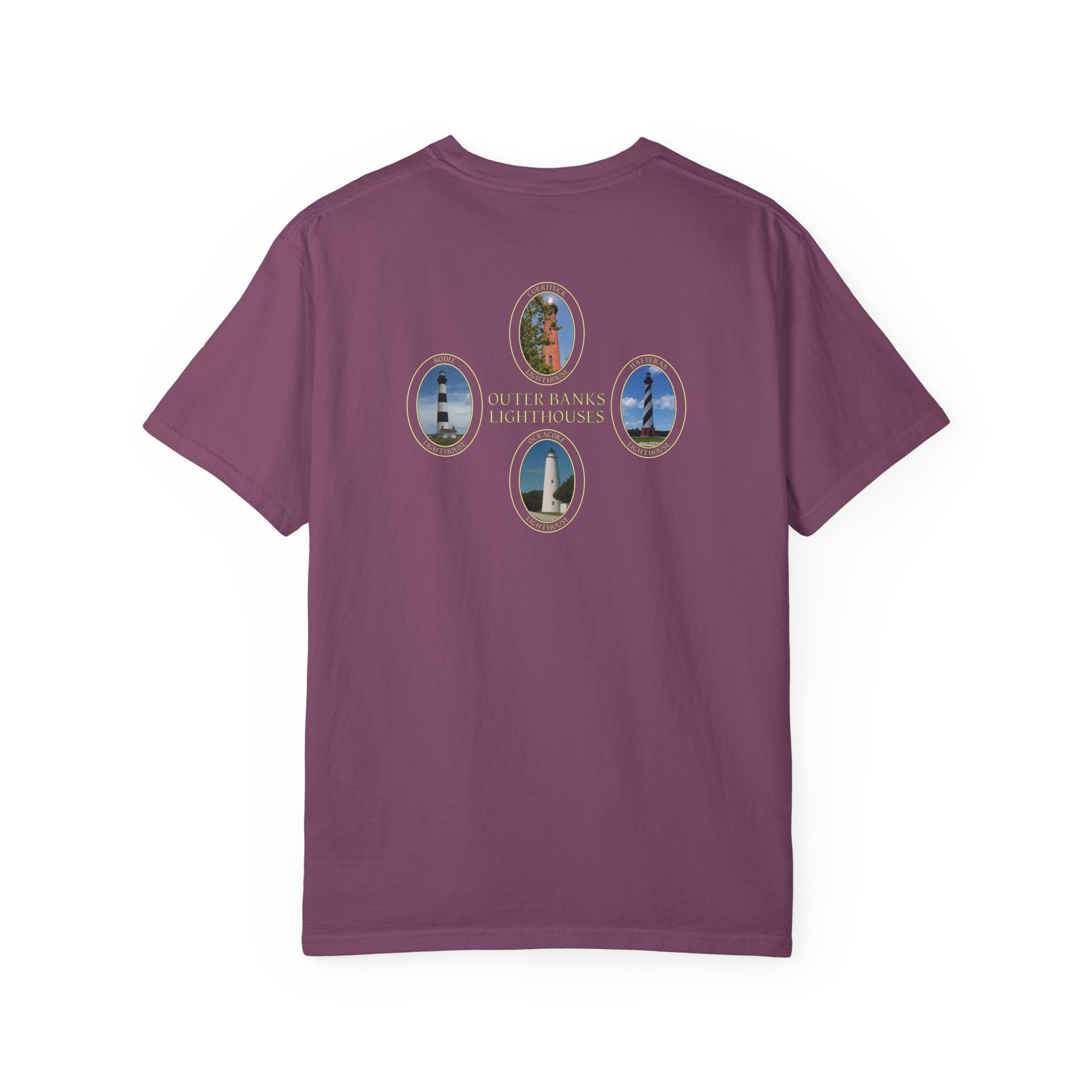Ocracoke, Hatteras, Bodie and Currituck Lighthouses on Outer Banks North Carolina Garment-Dyed Heavyweight T-Shirt - Image 26