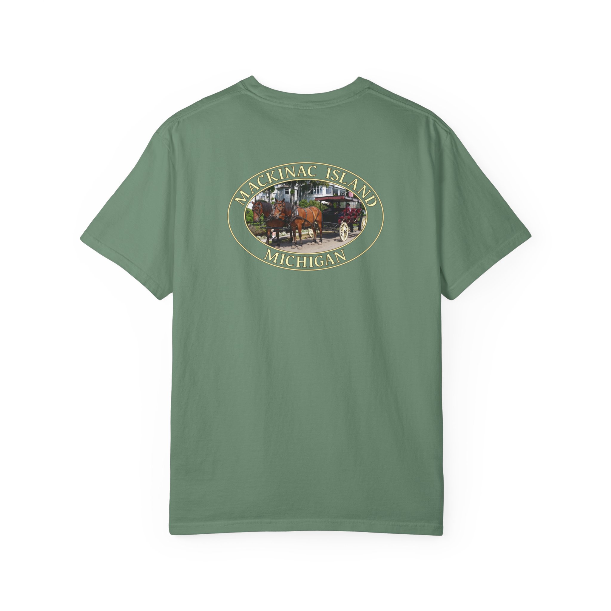 Horses and Carriage on West Bluff of Mackinac Island Michigan Scenic Photography Garment-Dyed Heavyweight T-Shirt - Image 18