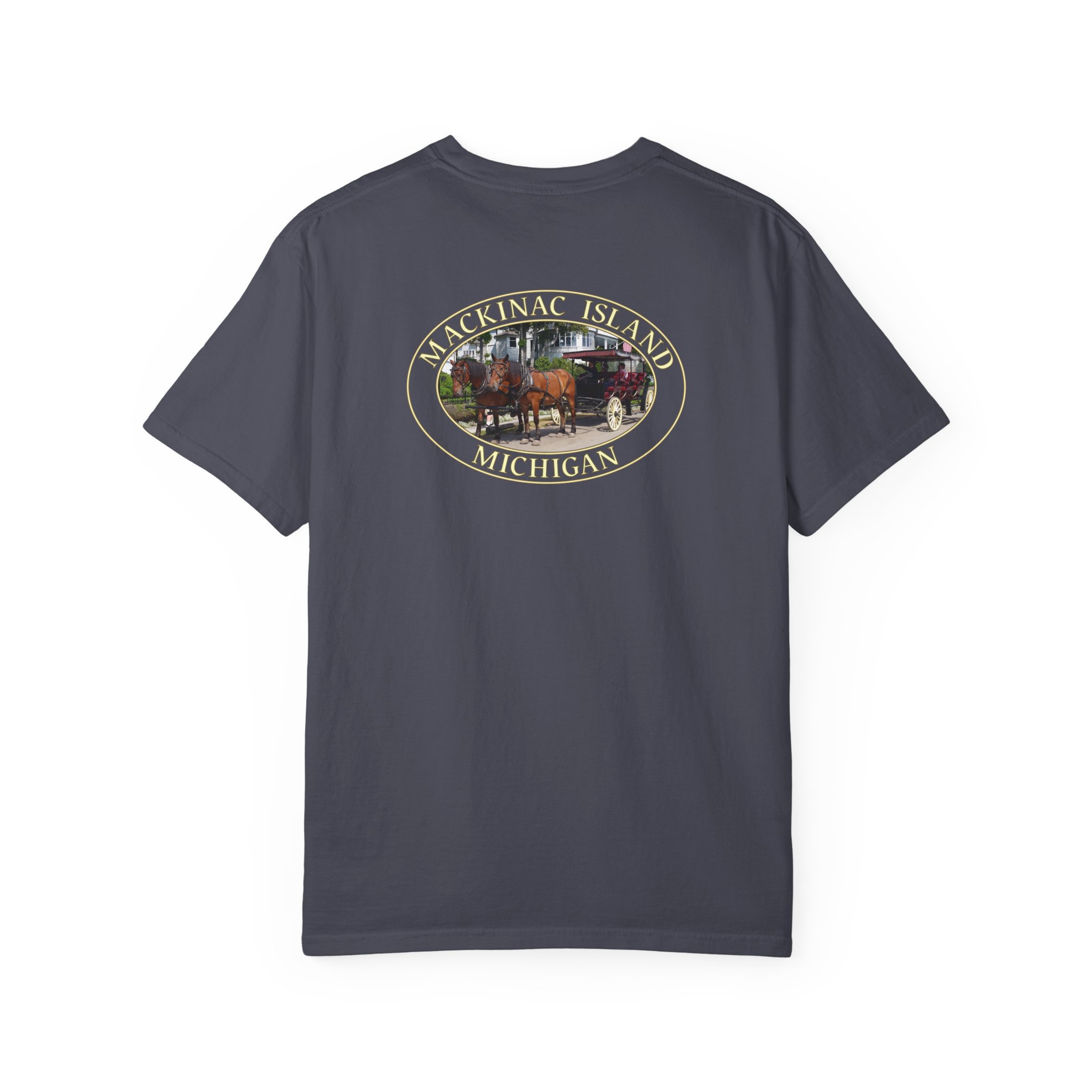 Horses and Carriage on West Bluff of Mackinac Island Michigan Scenic Photography Garment-Dyed Heavyweight T-Shirt - Image 3