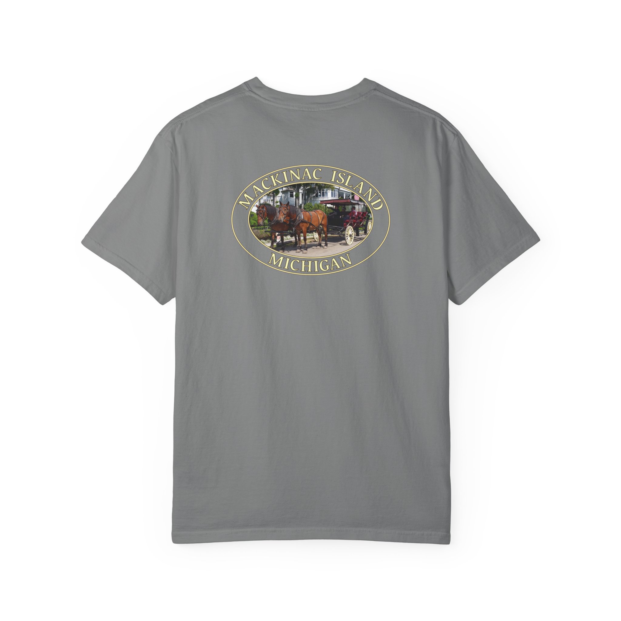 Horses and Carriage on West Bluff of Mackinac Island Michigan Scenic Photography Garment-Dyed Heavyweight T-Shirt - Image 14