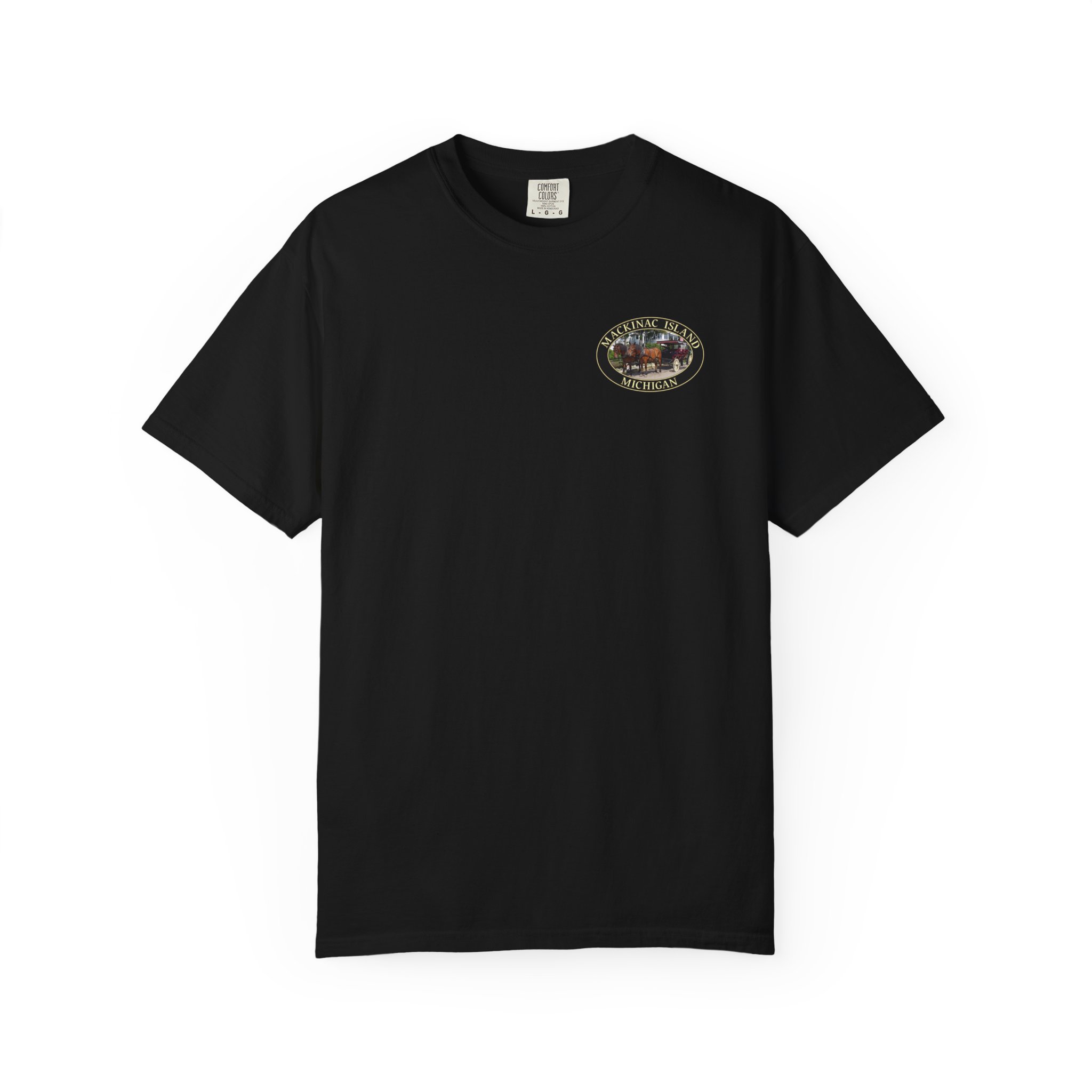 Horses and Carriage on West Bluff of Mackinac Island Michigan, Relaxed Fit Garment-Dyed Heavyweight T-Shirt, 2-sided Print - Image 17