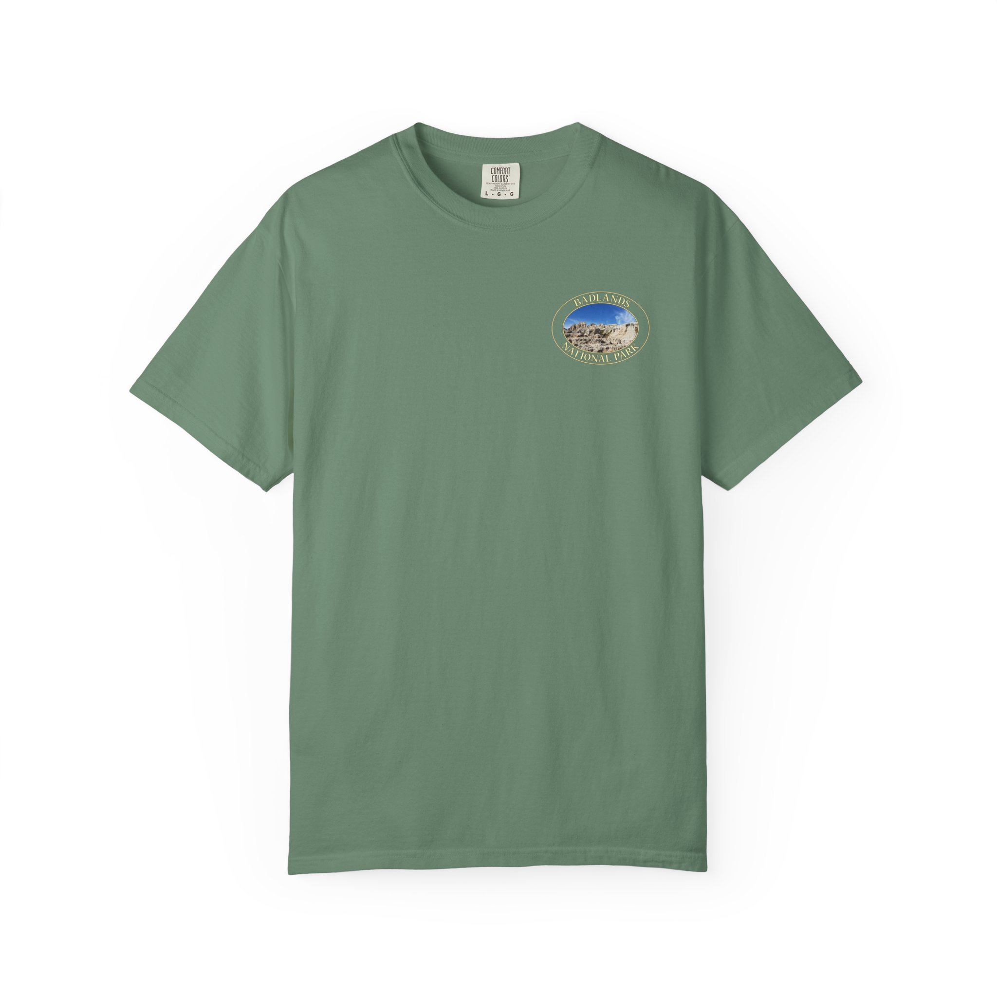 Sandstone Buttes under Clear Blue Sky at Badlands National Park - Heavyweight Garment-Dyed T-Shirt - Image 17