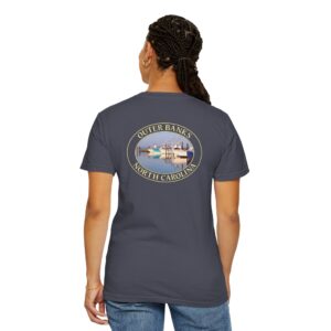 Commercial Fishing Boats at Oregon Inlet Outer Banks North Carolina Scenic Coastal Travel T-Shirt with Front and Back Print, Garment Dyed Heavyweight Tee