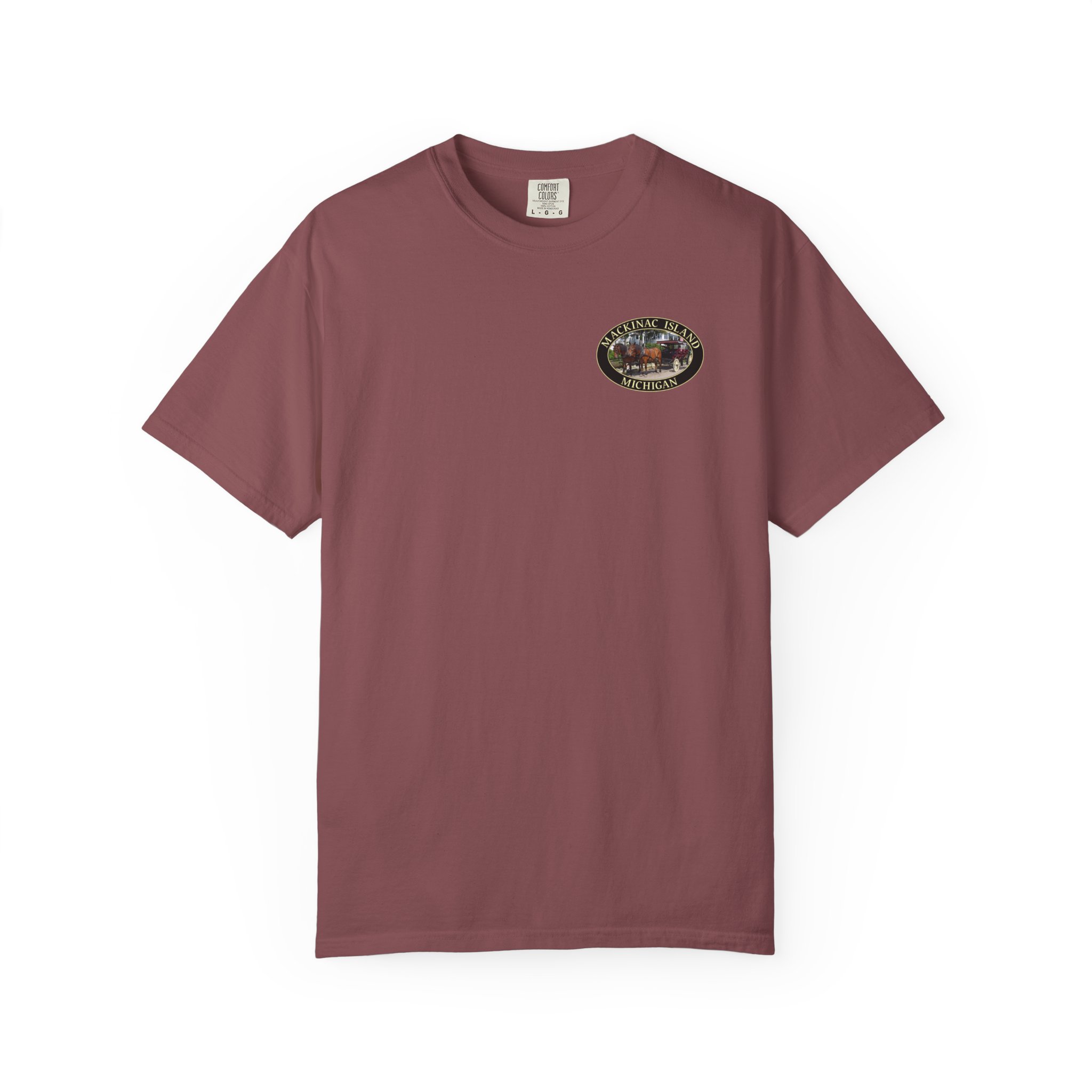 Horses and Carriage on West Bluff of Mackinac Island Michigan, Relaxed Fit Garment-Dyed Heavyweight T-Shirt, 2-sided Print - Image 2
