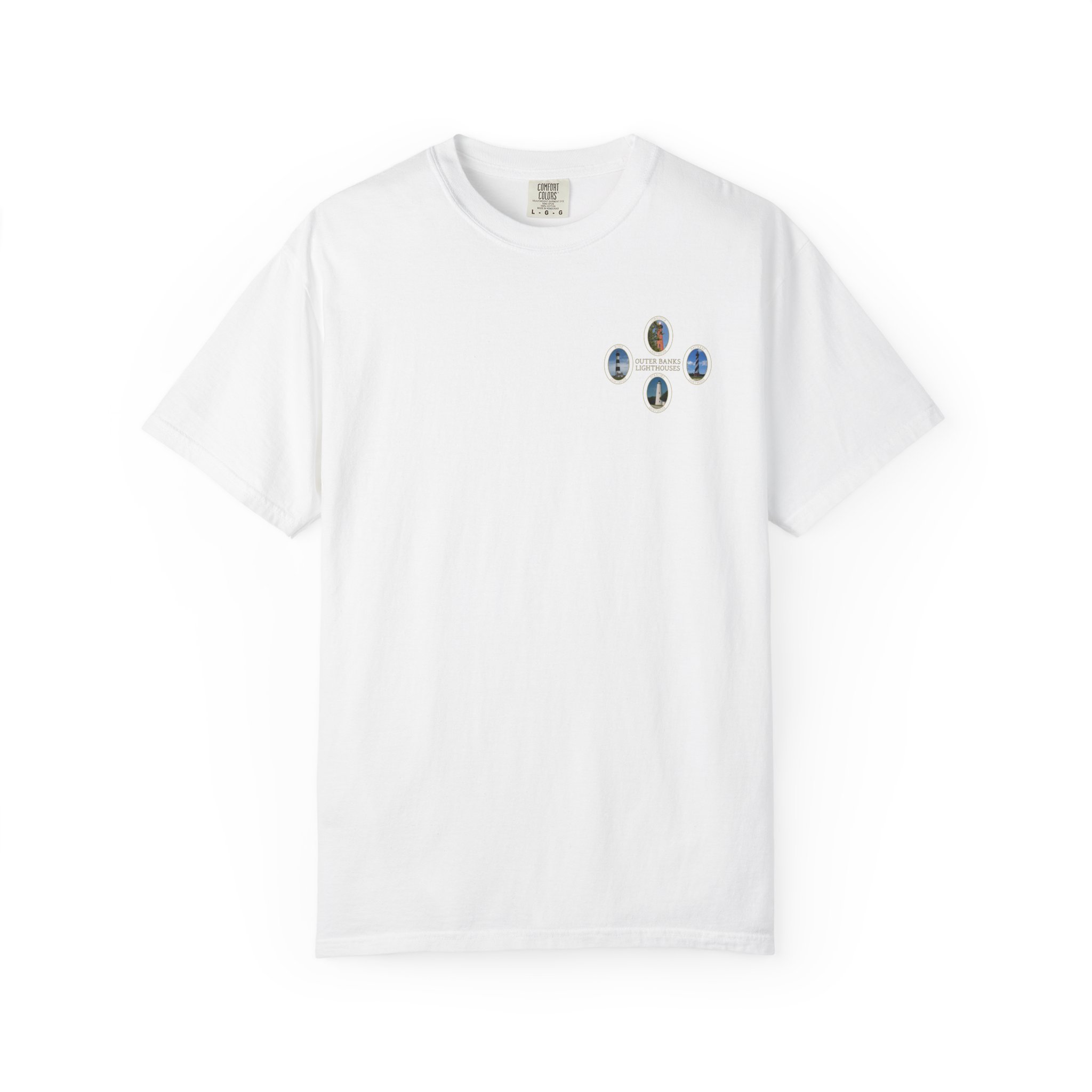 Ocracoke, Hatteras, Bodie and Currituck Lighthouses on Outer Banks North Carolina Garment-Dyed Heavyweight T-Shirt - Image 5