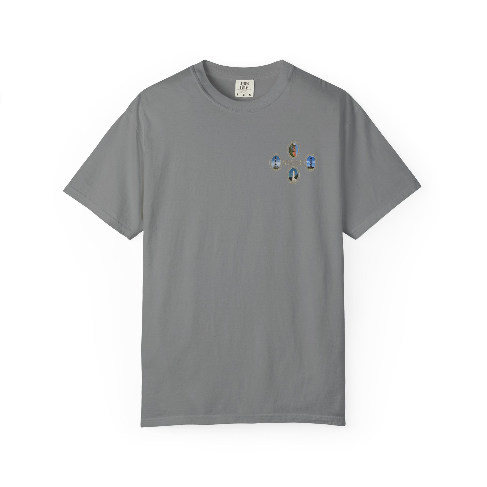 Ocracoke, Hatteras, Bodie and Currituck Lighthouses on Outer Banks North Carolina Garment-Dyed Heavyweight T-Shirt - Image 13