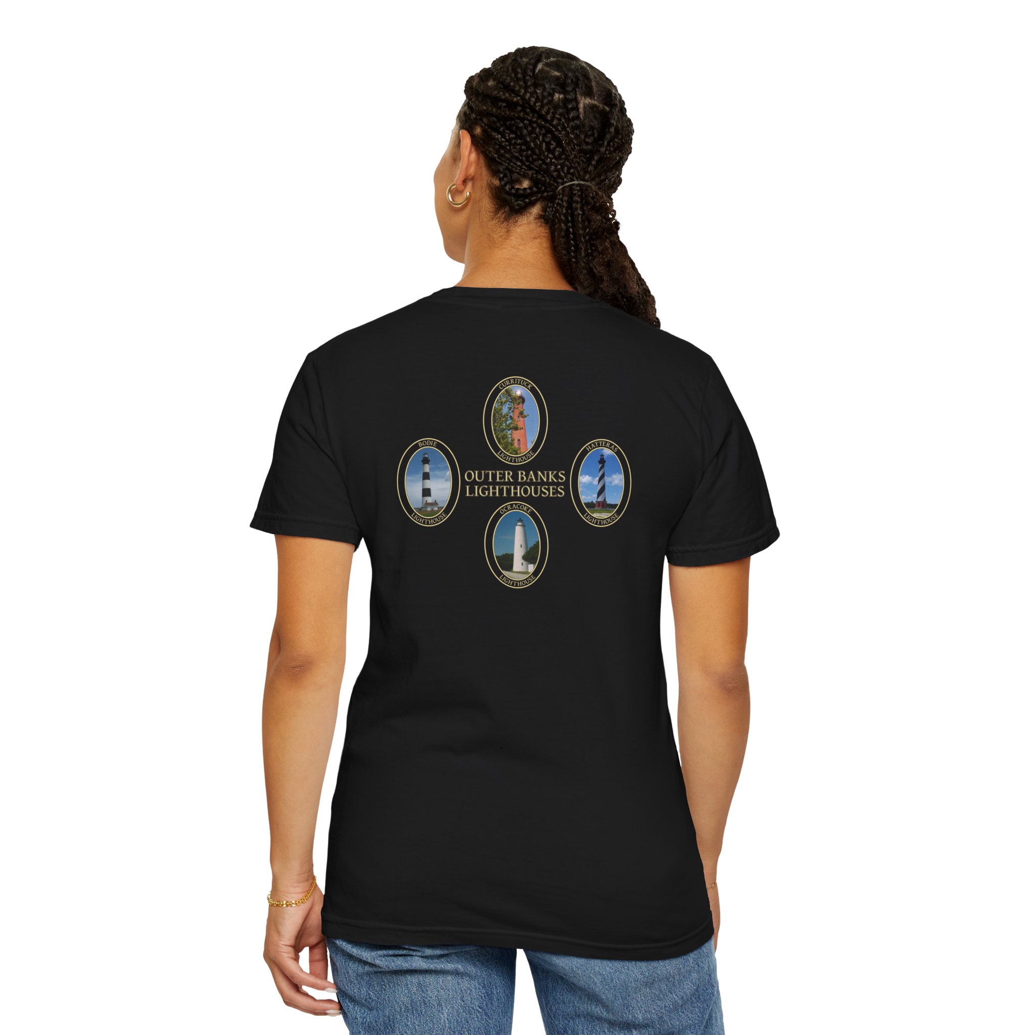 Ocracoke, Hatteras, Bodie and Currituck Lighthouses on Outer Banks North Carolina Garment-Dyed Heavyweight T-Shirt - Image 24