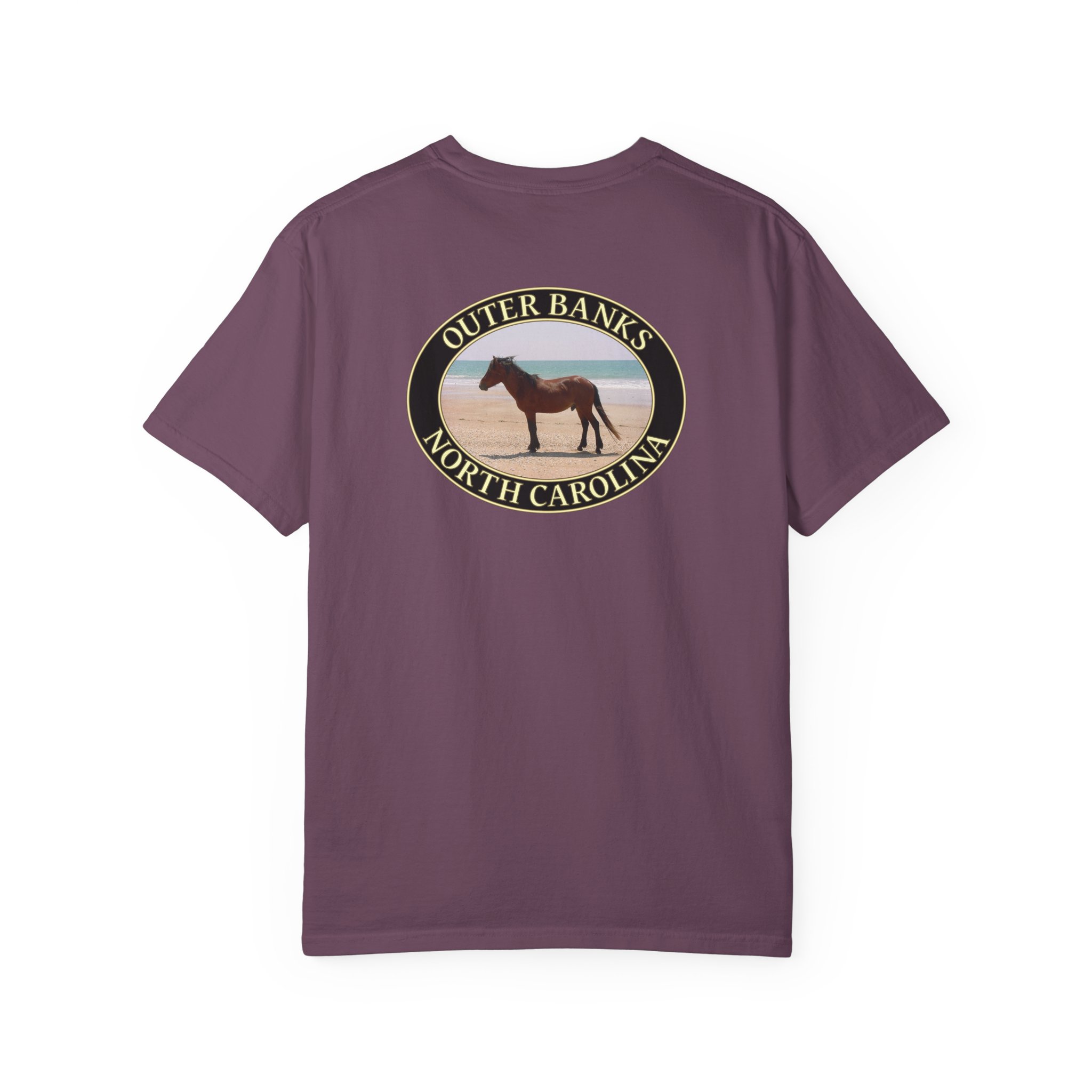 Wild Horse on the Beach at Outer Banks of North Carolina, Relaxed Fit Garment-Dyed Heavyweight T-Shirt, 2-sided Print - Image 3