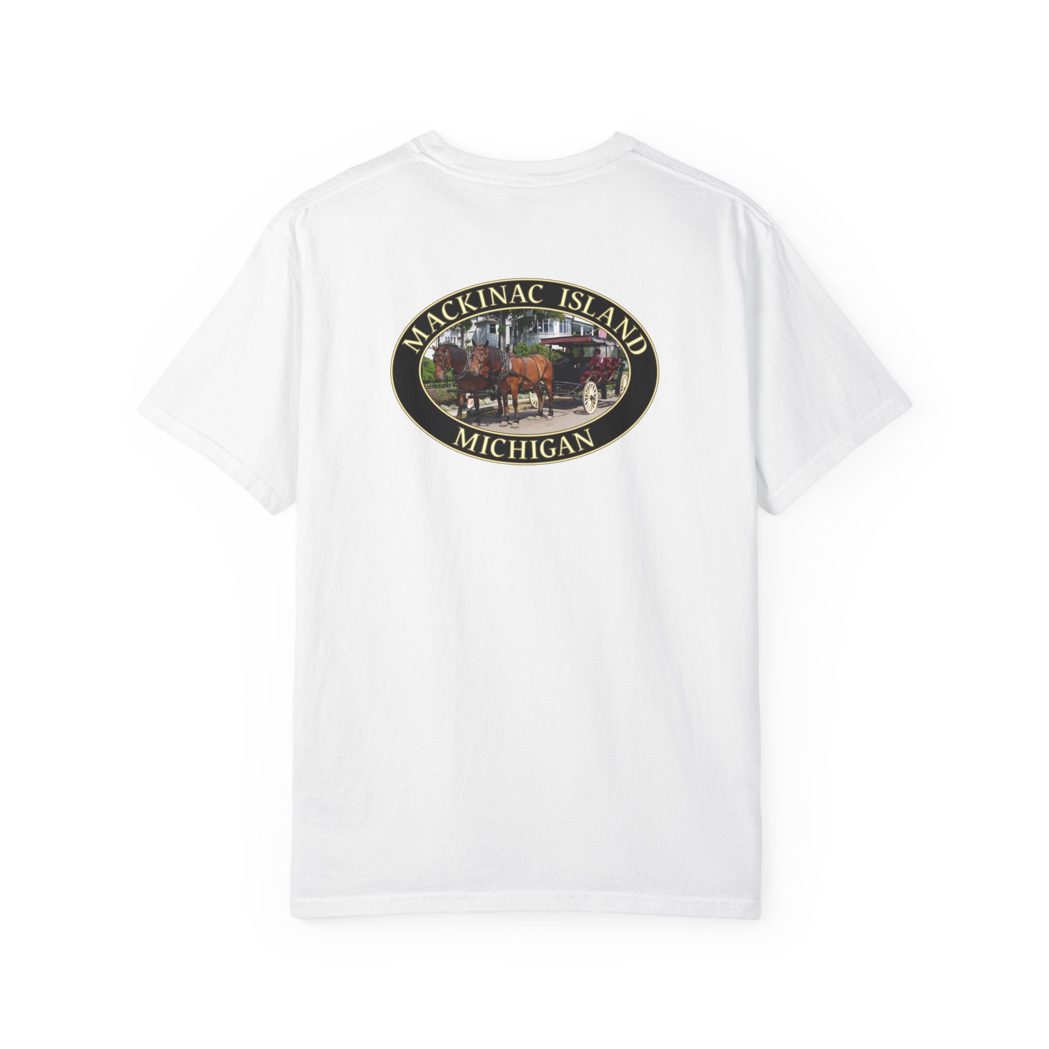 Horses and Carriage on West Bluff of Mackinac Island Michigan, Relaxed Fit Garment-Dyed Heavyweight T-Shirt, 2-sided Print - Image 6