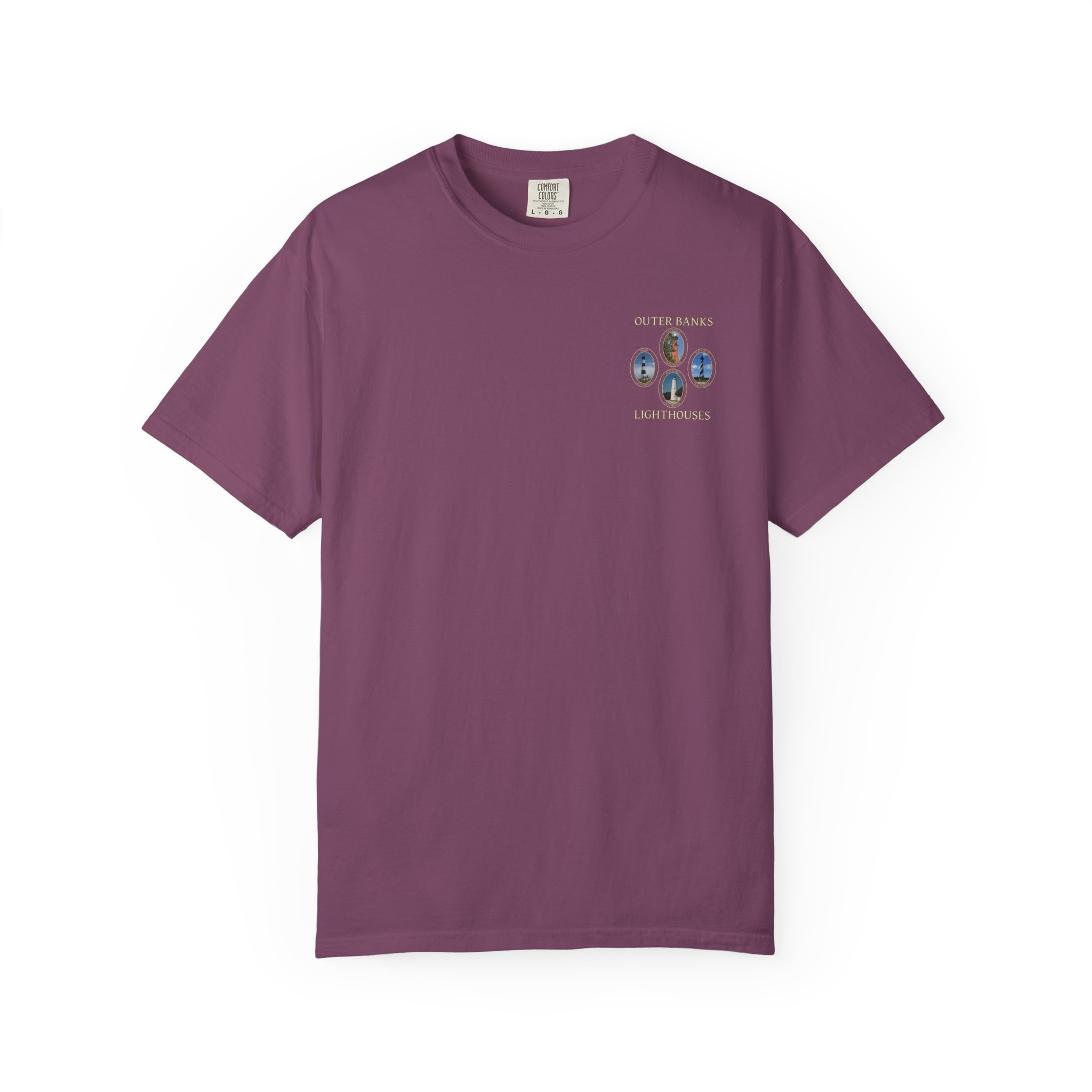 Ocracoke, Hatteras, Bodie and Currituck Lighthouses Outer Banks North Carolina Garment-Dyed Heavyweight T-Shirt with Front and Back Print - Image 25