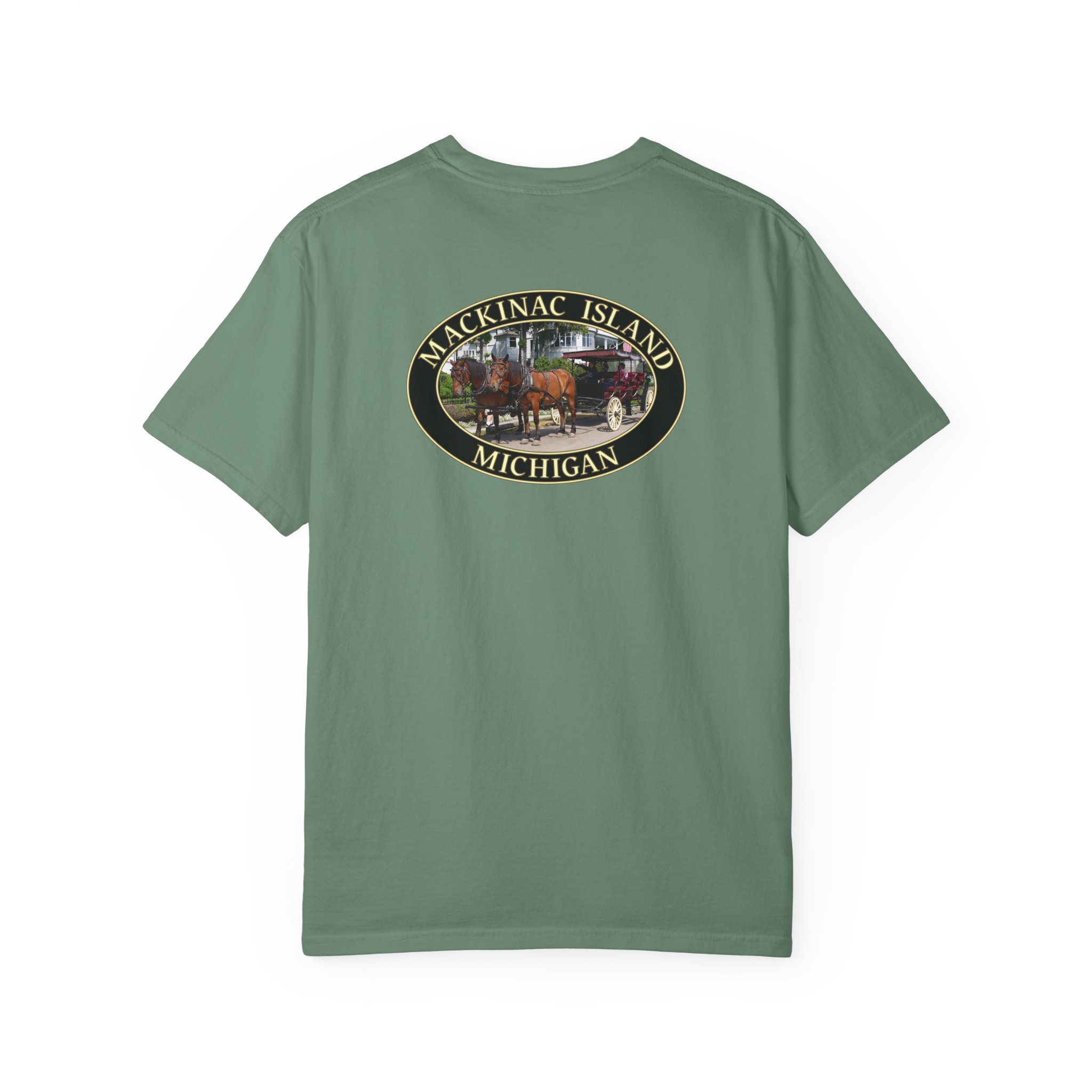 Horses and Carriage on West Bluff of Mackinac Island Michigan, Relaxed Fit Garment-Dyed Heavyweight T-Shirt, 2-sided Print - Image 14