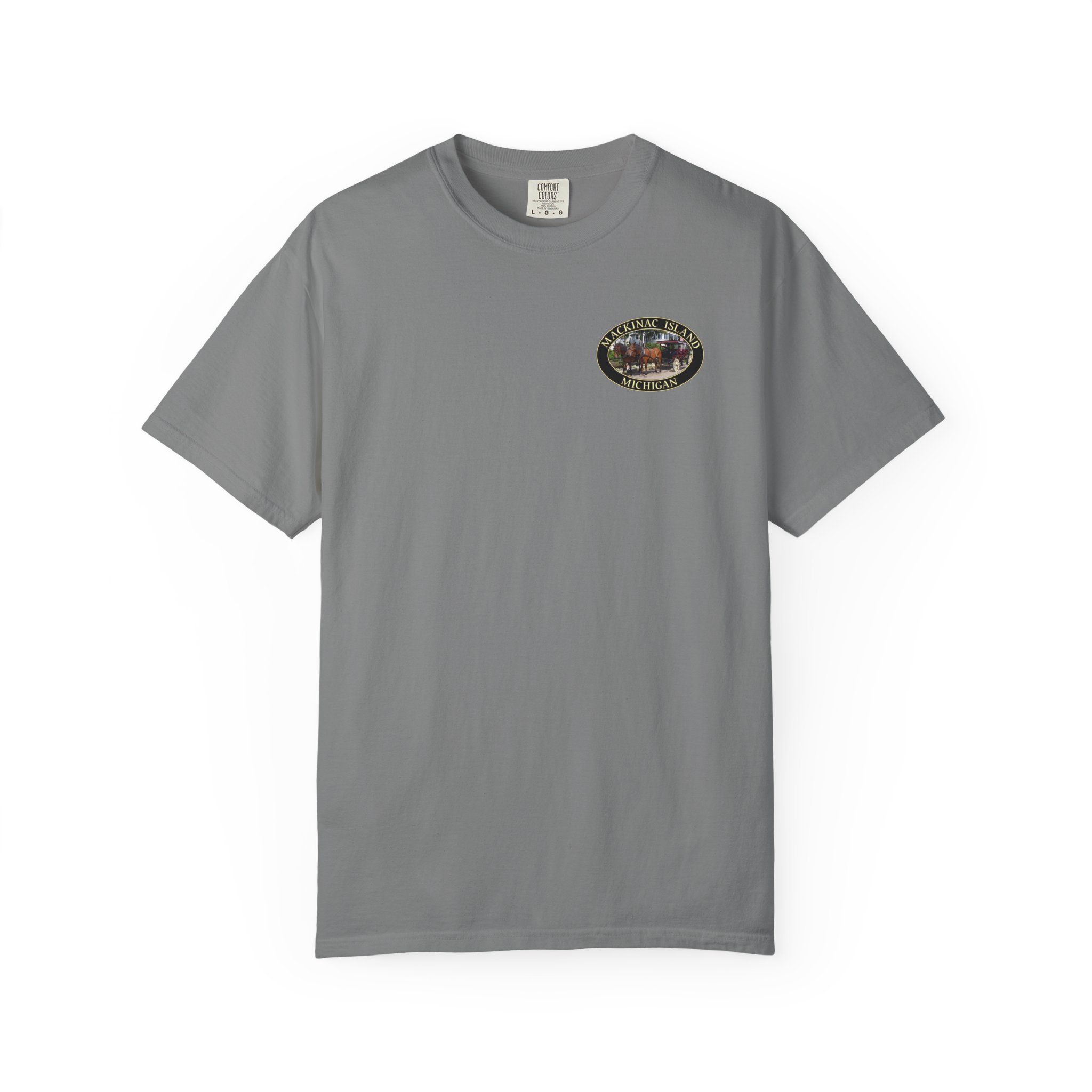 Horses and Carriage on West Bluff of Mackinac Island Michigan, Relaxed Fit Garment-Dyed Heavyweight T-Shirt, 2-sided Print - Image 9