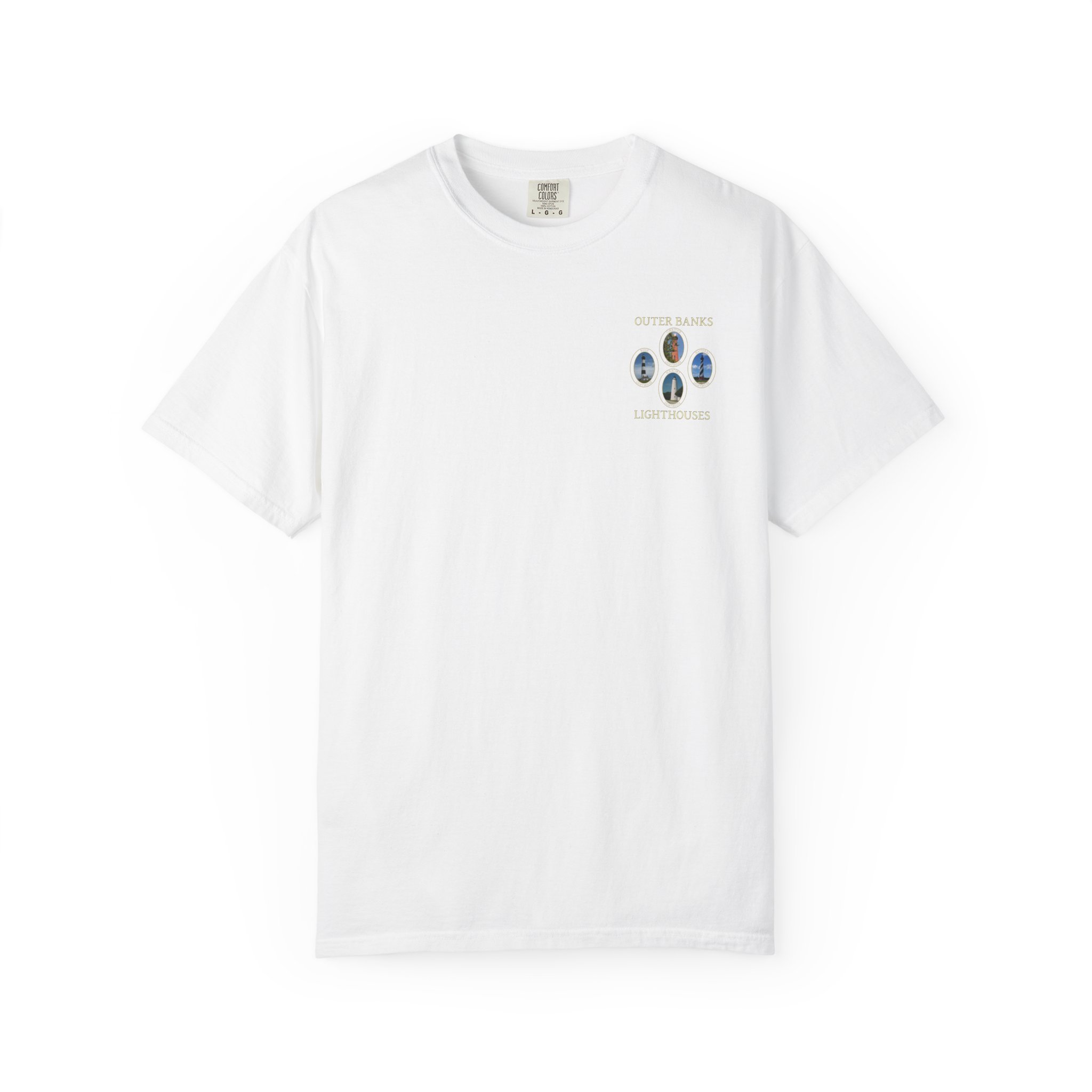 Ocracoke, Hatteras, Bodie and Currituck Lighthouses Outer Banks North Carolina Garment-Dyed Heavyweight T-Shirt with Front and Back Print - Image 5