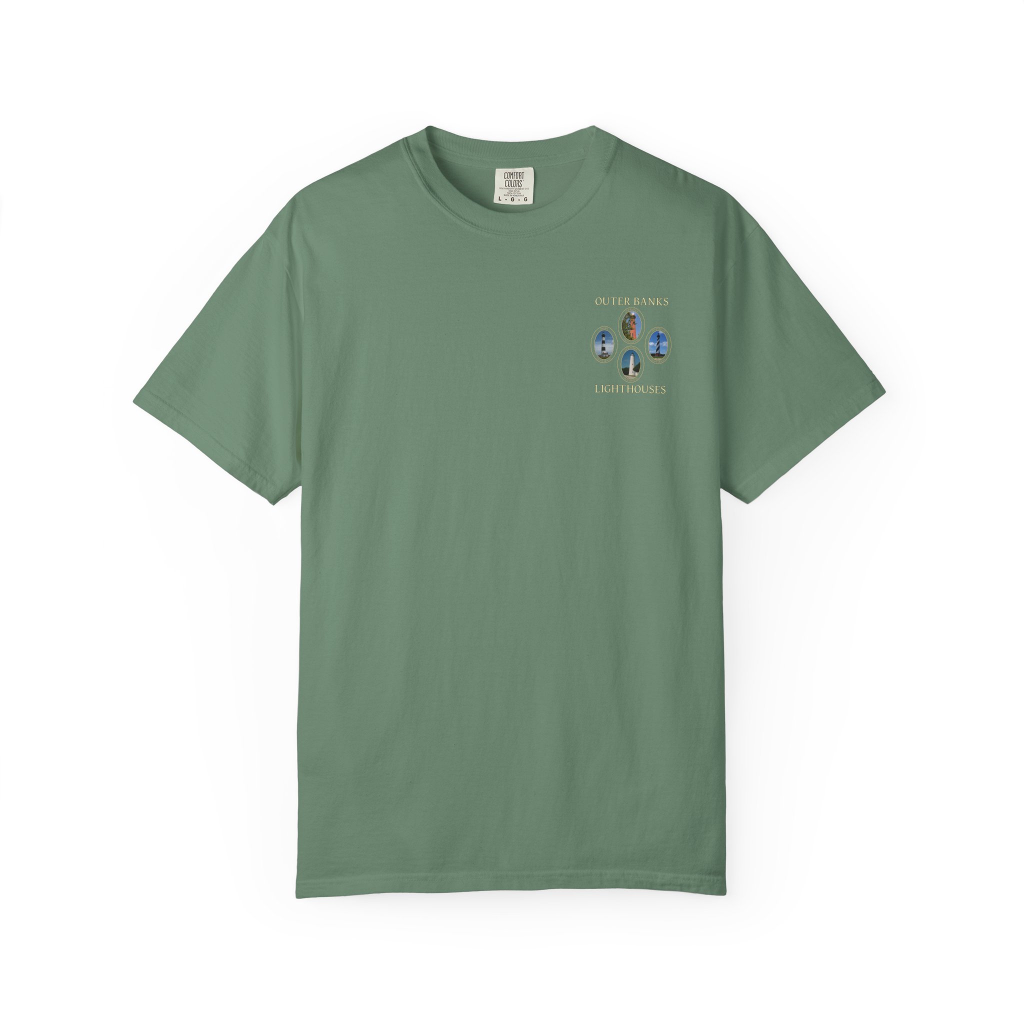 Ocracoke, Hatteras, Bodie and Currituck Lighthouses Outer Banks North Carolina Garment-Dyed Heavyweight T-Shirt with Front and Back Print - Image 13