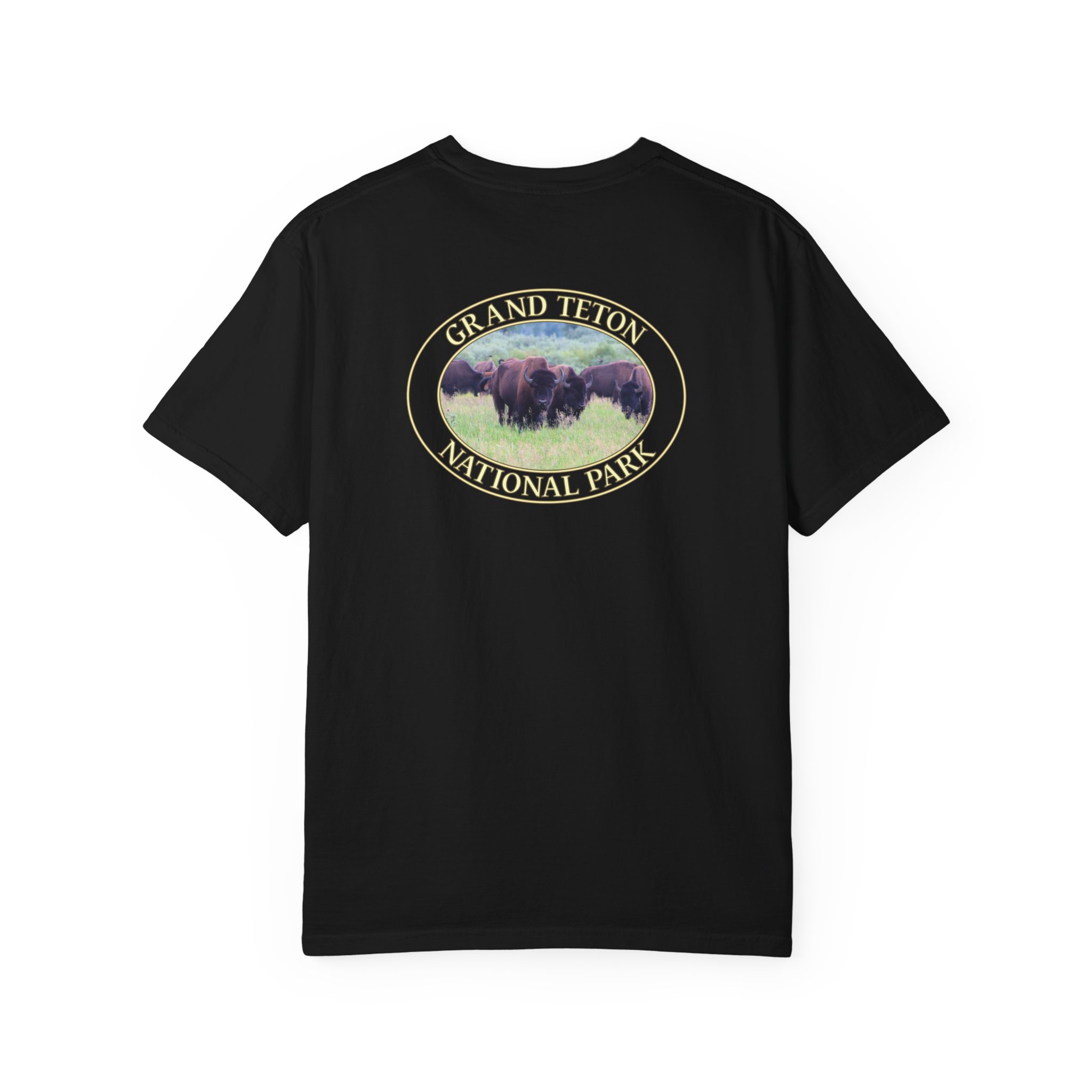 Wild Buffalo Herd in Grassy Meadow at Grand Teton National Park - Relaxed Fit Travel T-Shirt, Garment Dyed Heavyweight Tee - Image 18