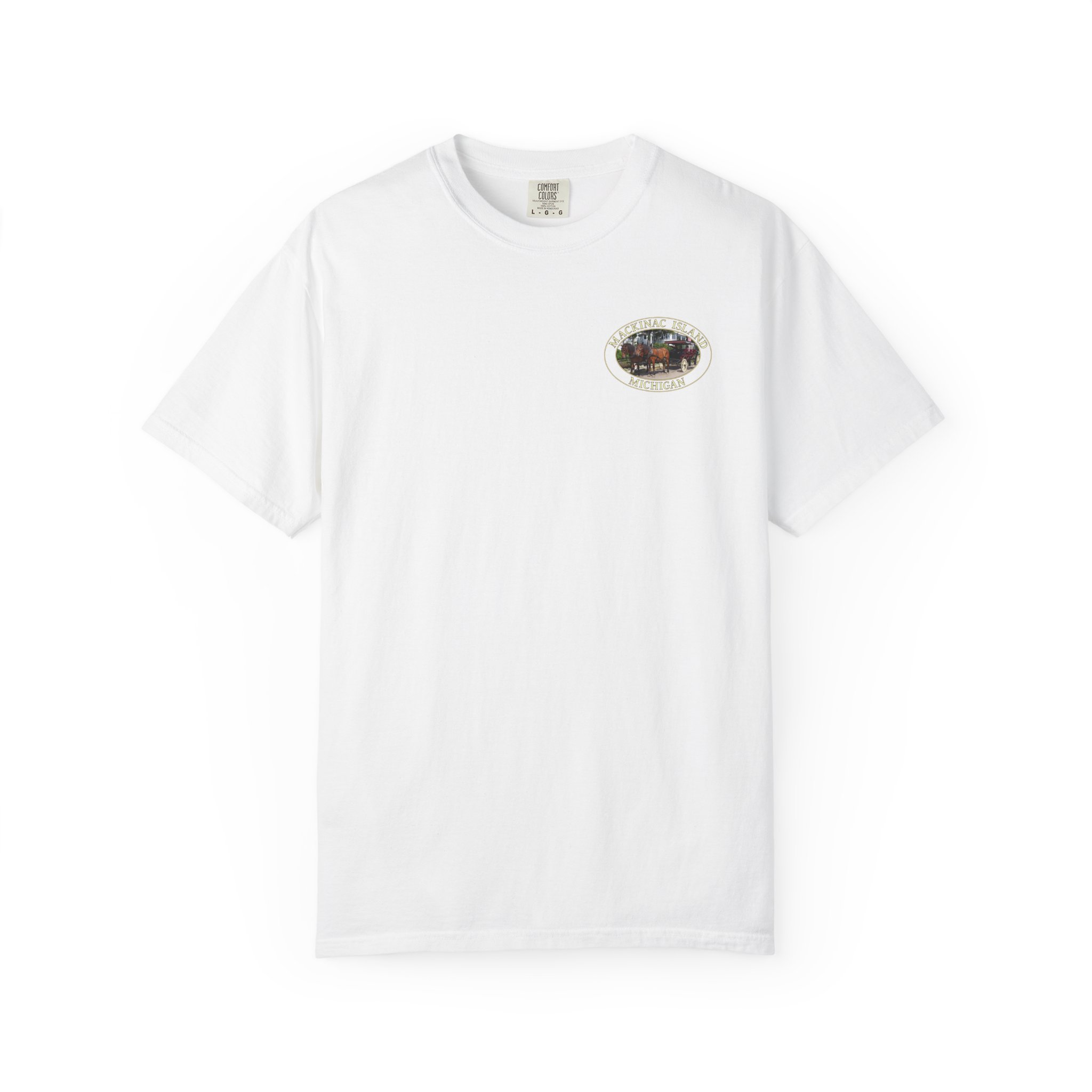 Horses and Carriage on West Bluff of Mackinac Island Michigan Scenic Photography Garment-Dyed Heavyweight T-Shirt - Image 5