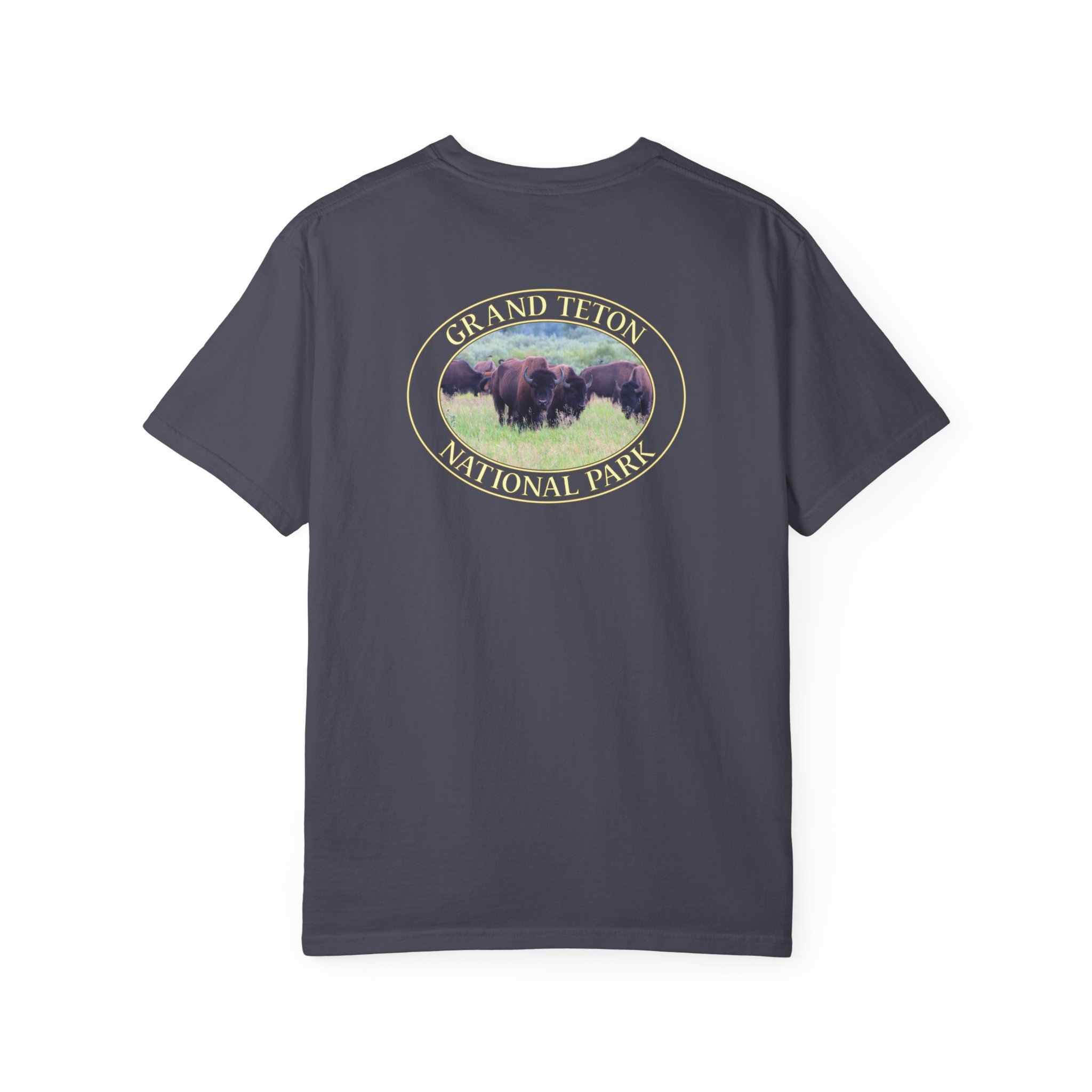 Wild Buffalo Herd in Grassy Meadow at Grand Teton National Park - Relaxed Fit Travel T-Shirt, Garment Dyed Heavyweight Tee - Image 22
