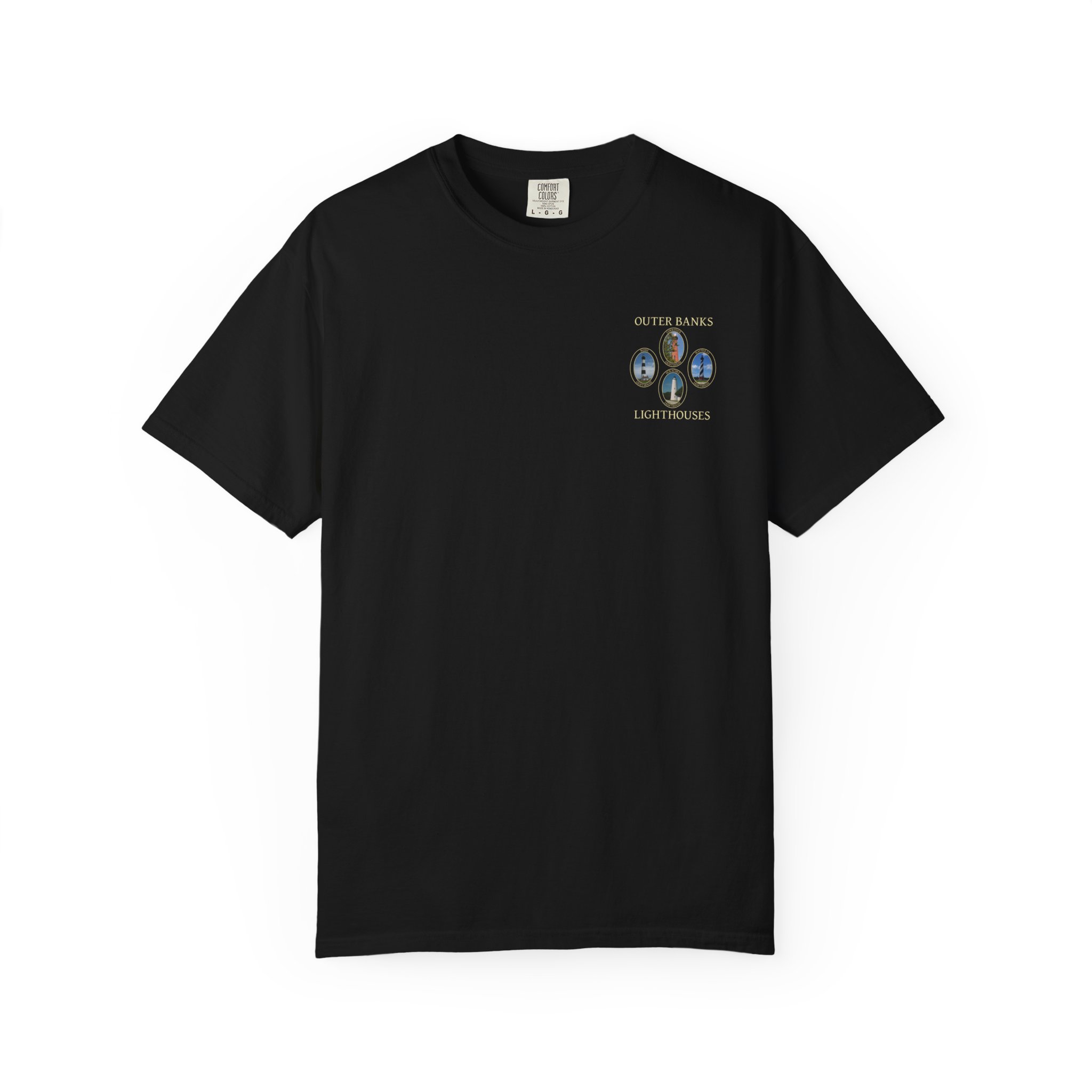 Ocracoke, Hatteras, Bodie and Currituck Lighthouses Outer Banks North Carolina Garment-Dyed Heavyweight T-Shirt with Front and Back Print - Image 17
